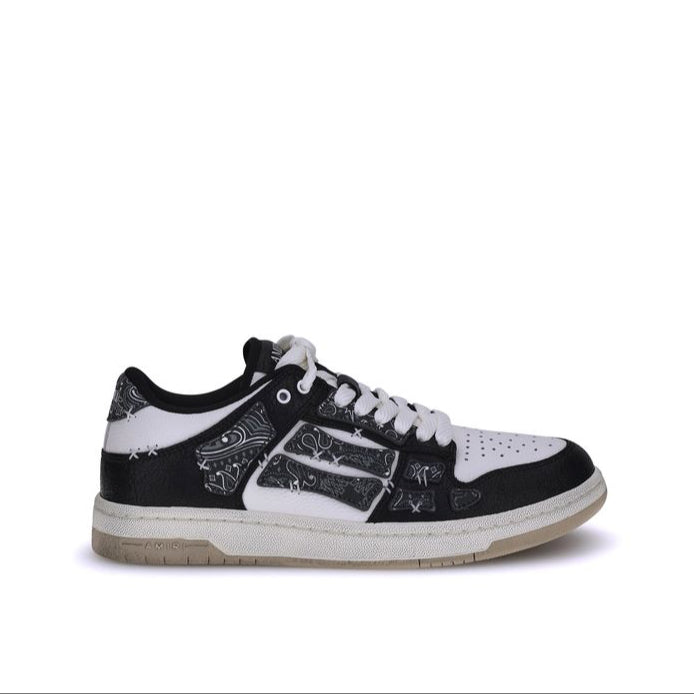 Black and white sneaker with unique design on a white background