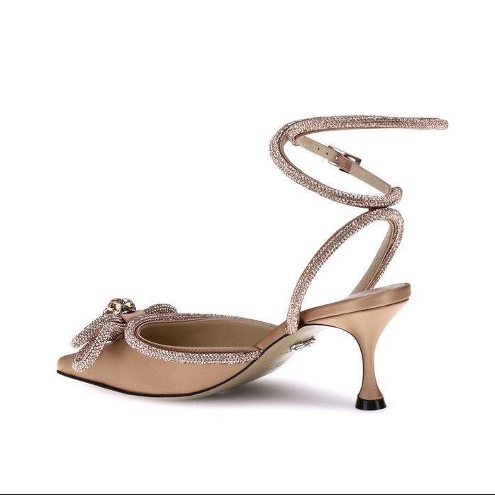 MACH & MACH Double Bow Beige Silk Pumps