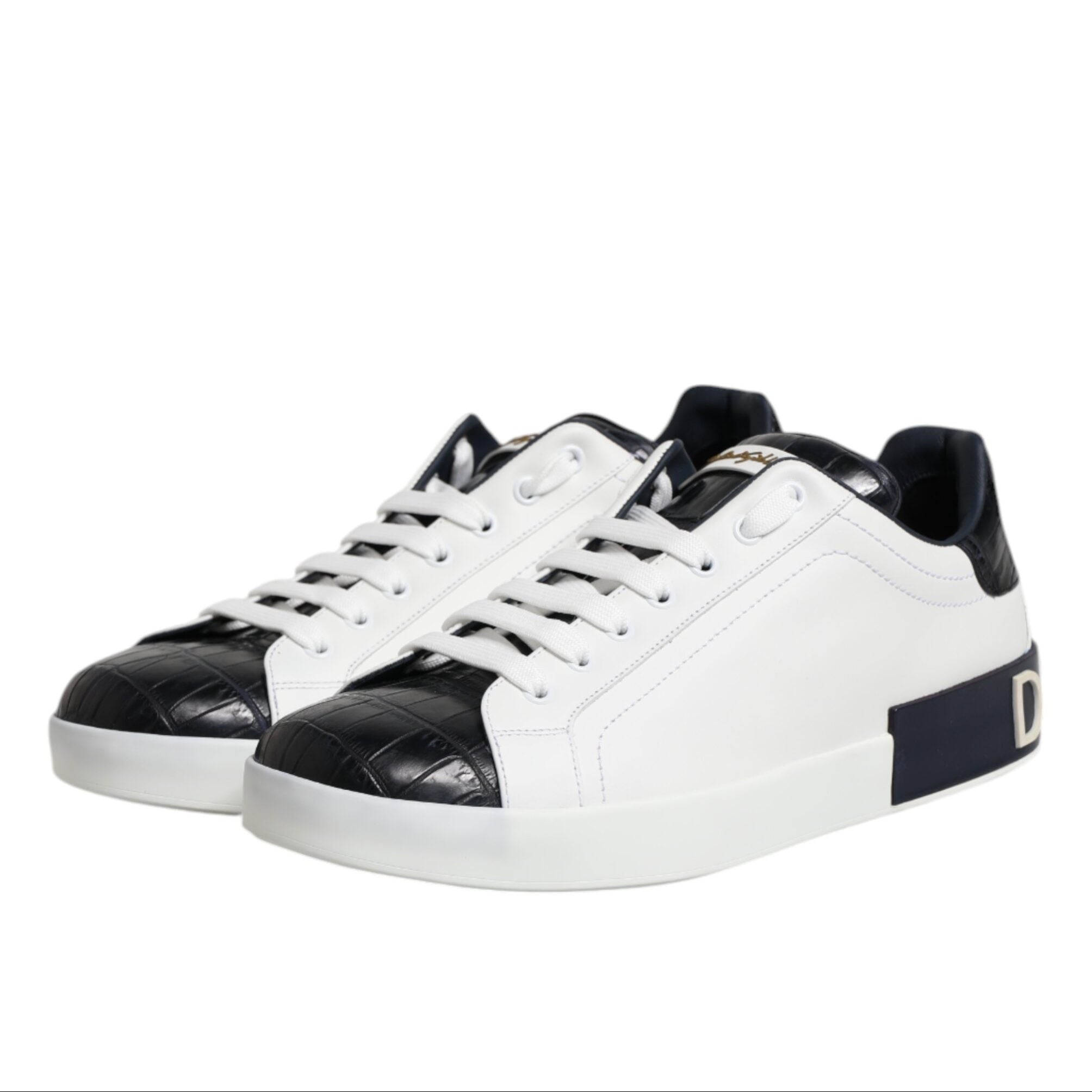 Dolce & Gabbana White & Black Crocodile Portofino Men's Sneaker