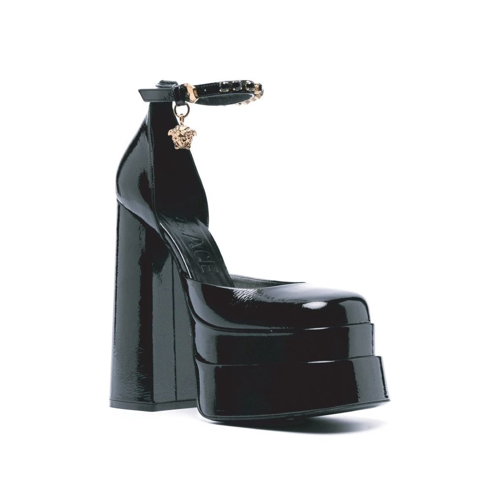 Versace Black Patent Leather Platform Sandals