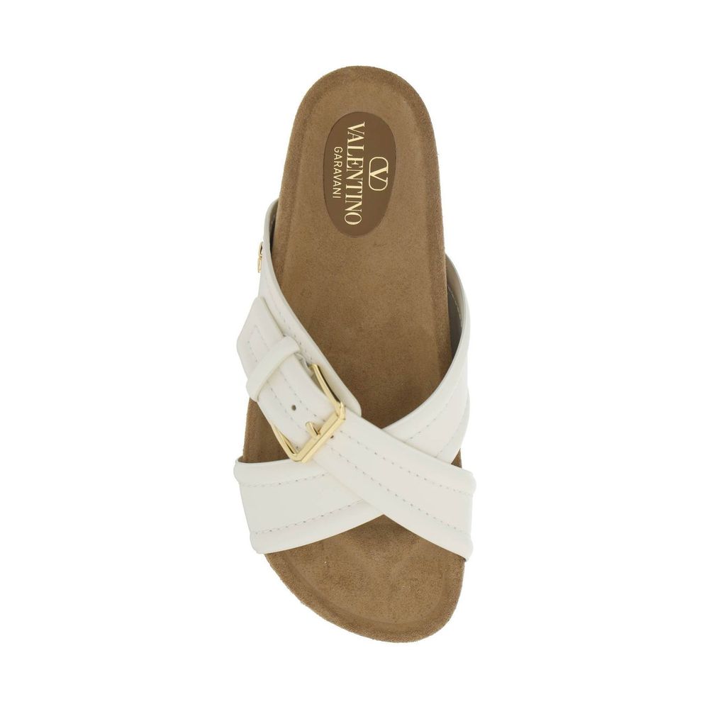 Valentino Garavani White Leather Slide Sandals