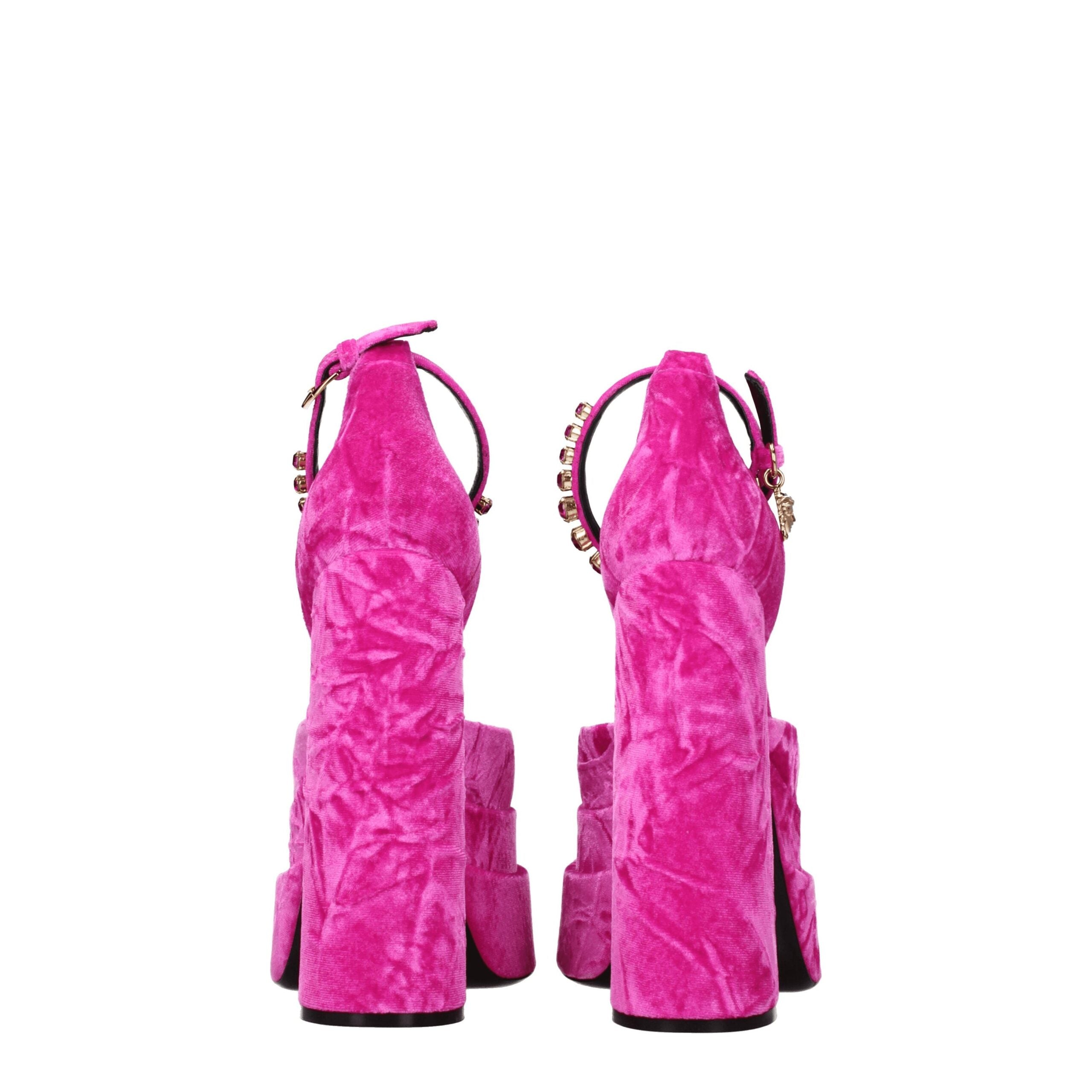 Versace Pink Velvet Crystal Strap Platform Sandal