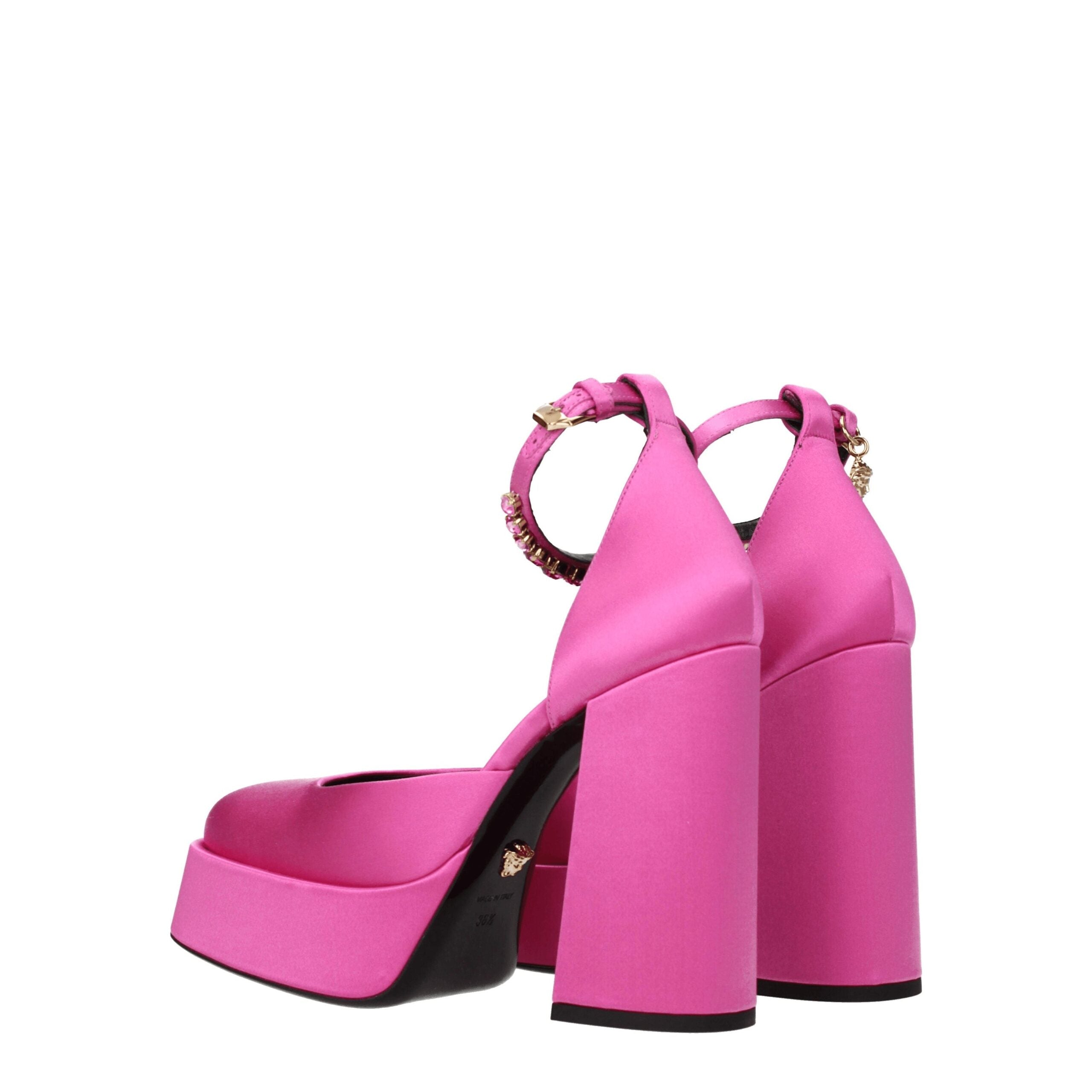 Versace Pink Satin Sandal with Crystal strap