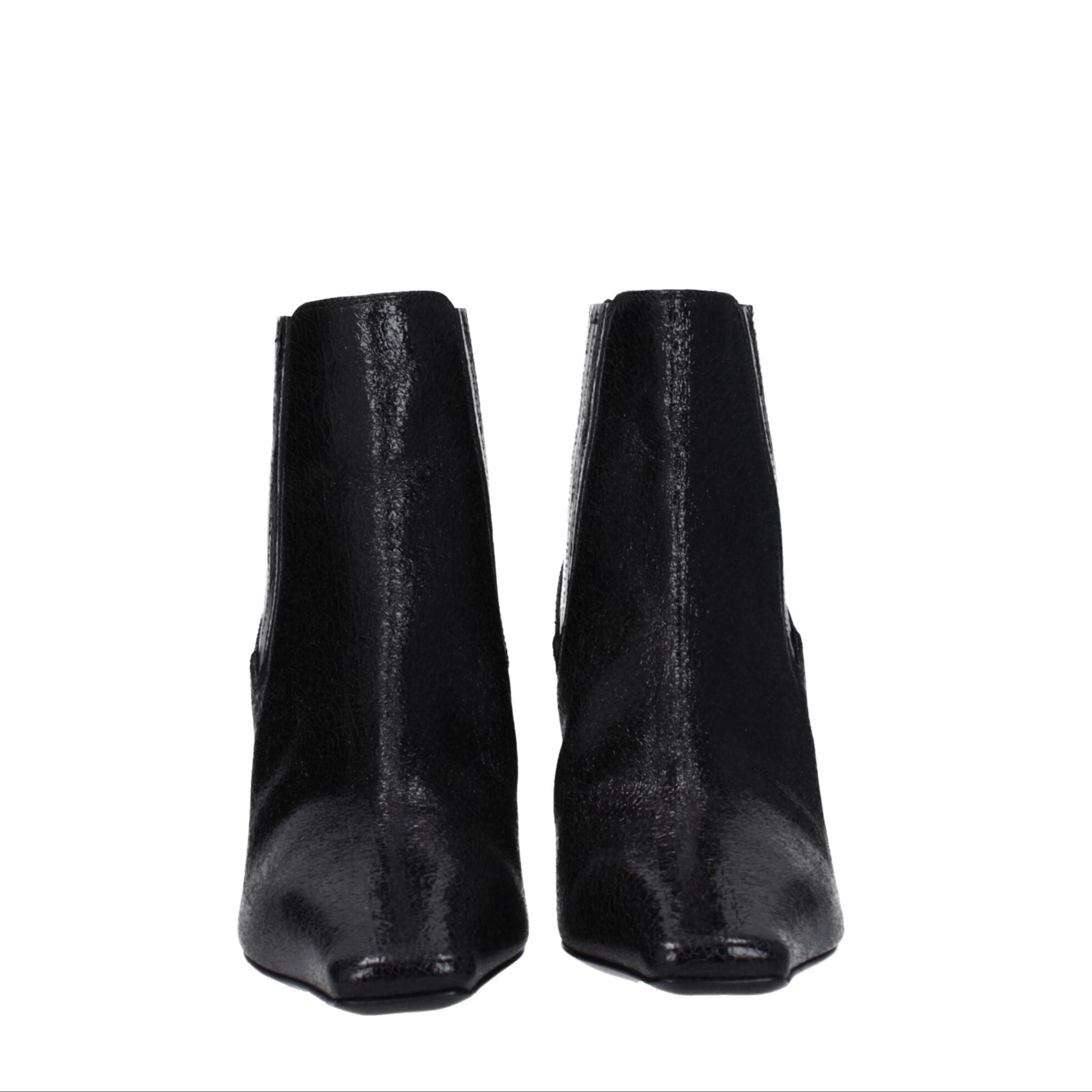 Pair of black ankle boots on a white background