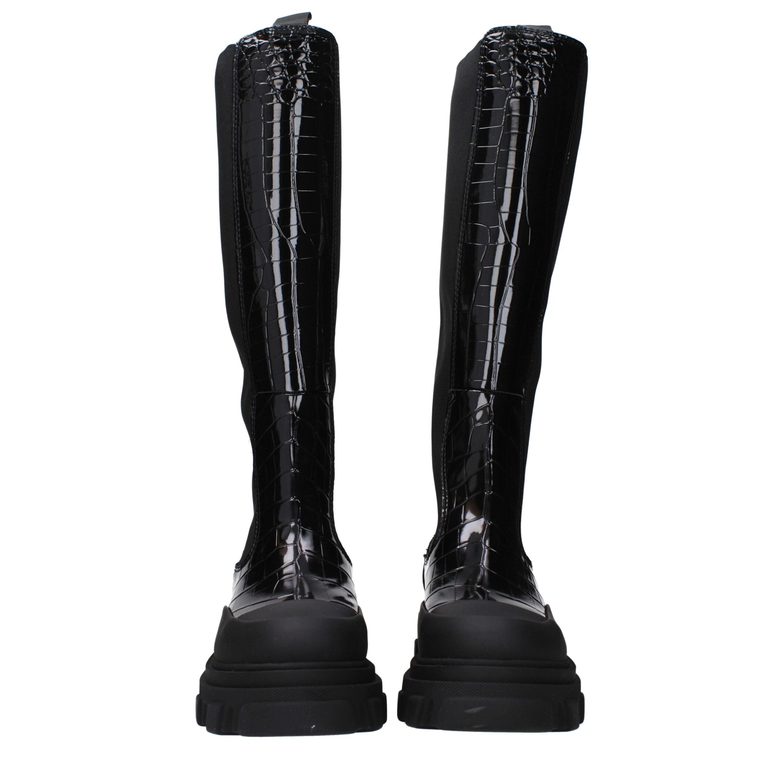Ganni Black Leather Crocodile Boot