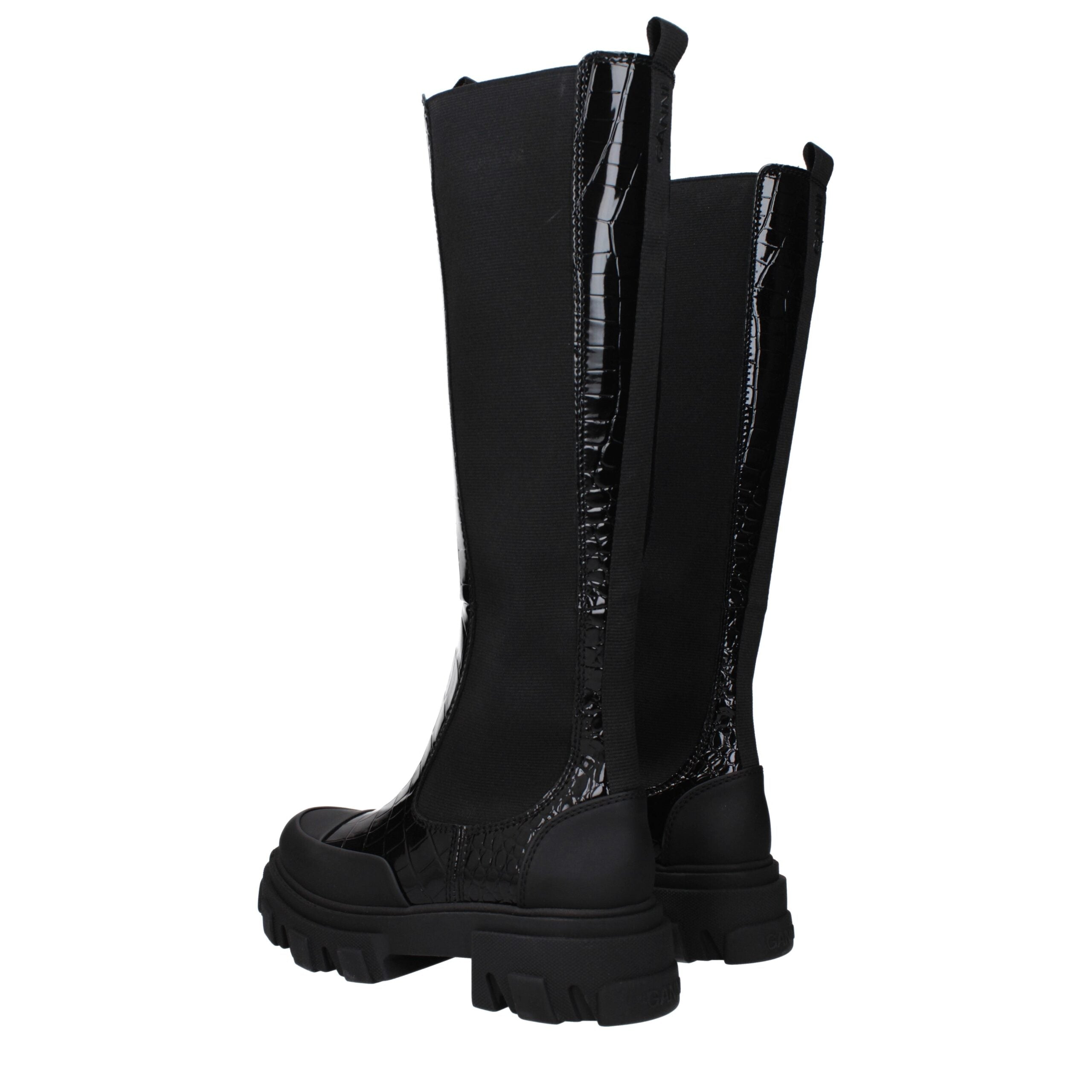 Ganni Black Leather Crocodile Boot