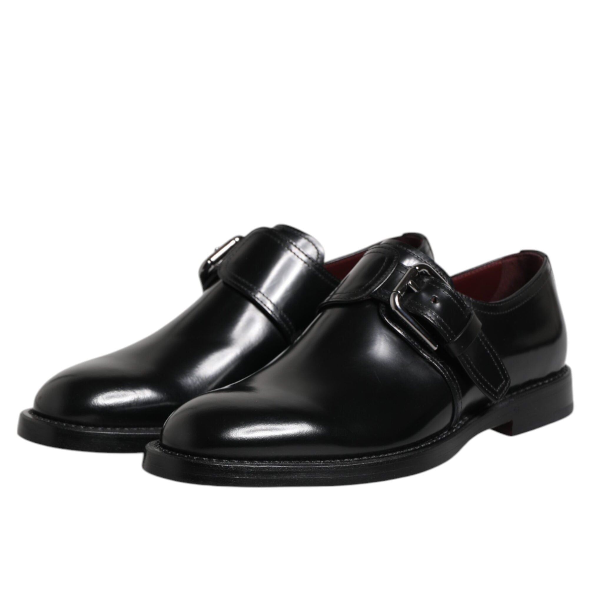 Dolce & Gabbana Black Leather Monk Strap Derby Shoes