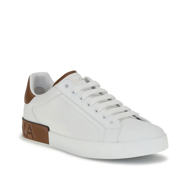 Dolce & Gabbana White & Chestnut Portofino Men's Sneakers