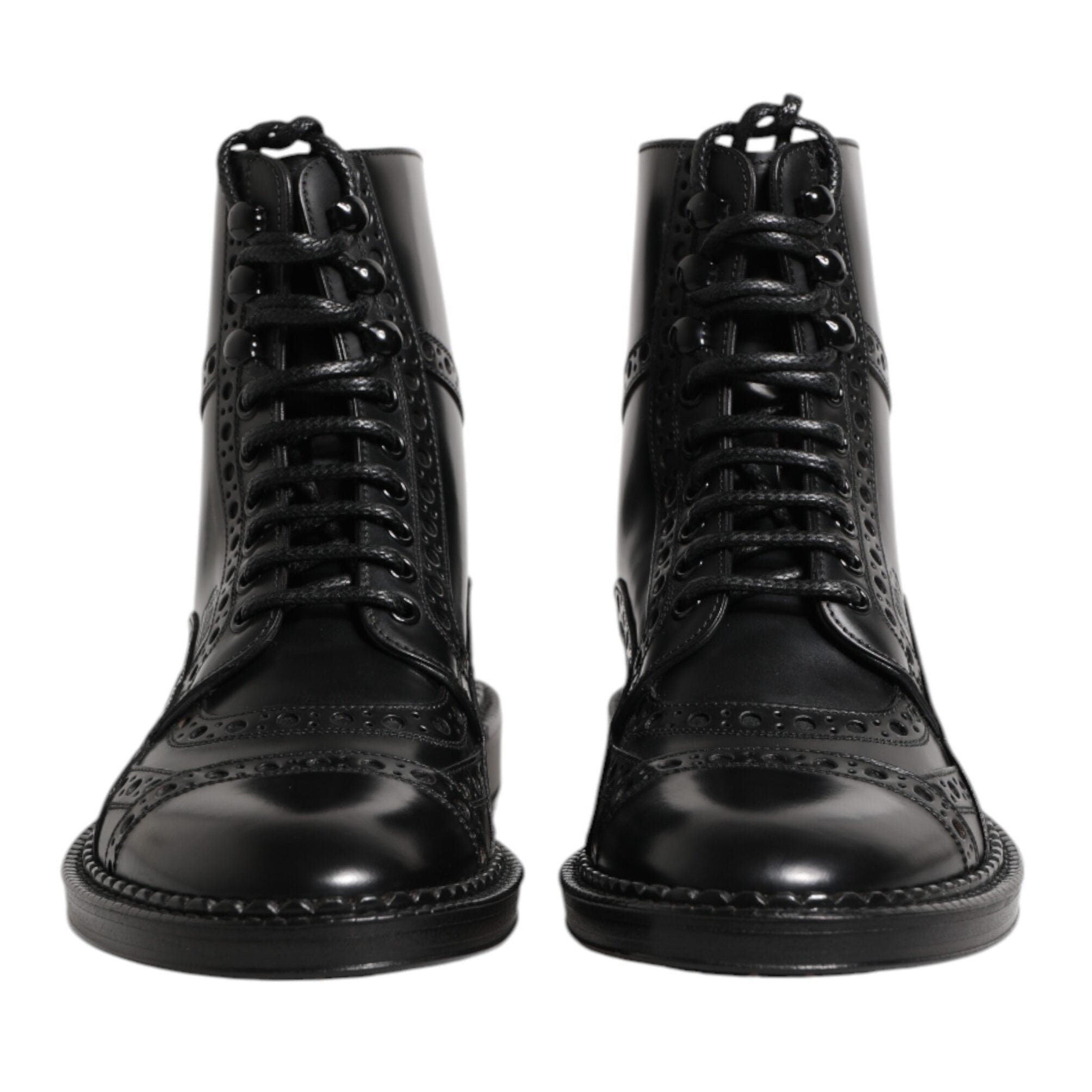 Dolce & Gabbana Black Leather Lace Up Mid Calf Boots