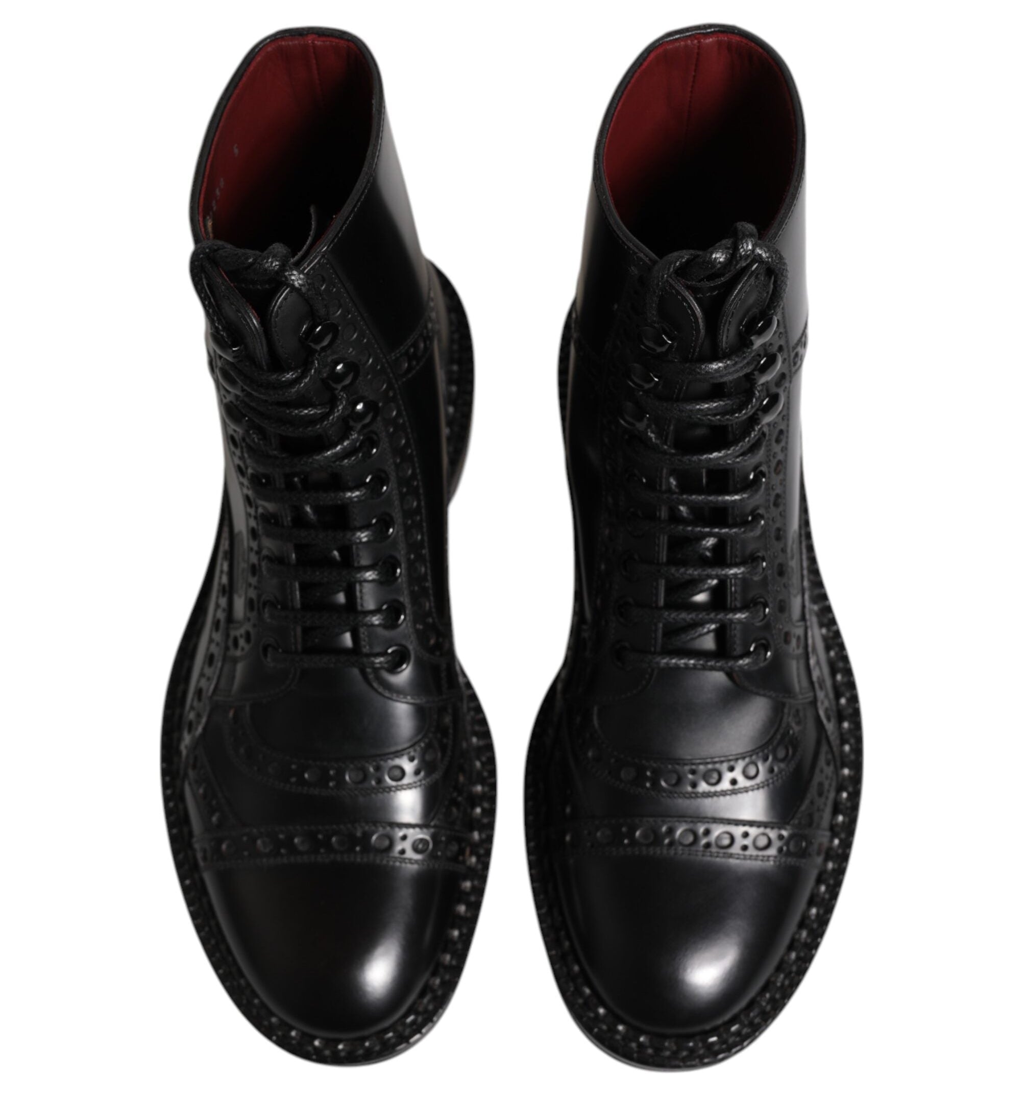Dolce & Gabbana Black Leather Lace Up Mid Calf Boots