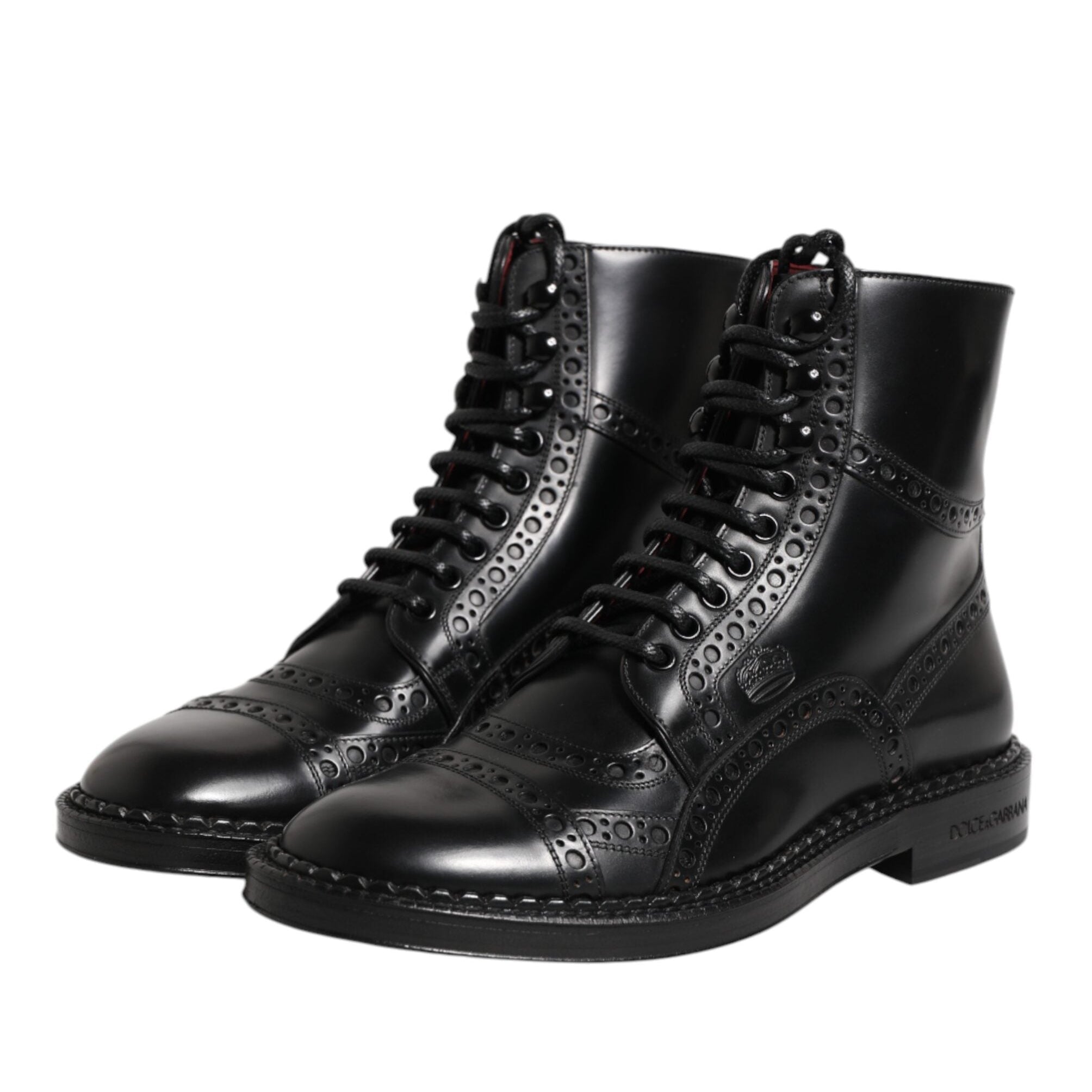 Dolce & Gabbana Black Leather Lace Up Mid Calf Boots