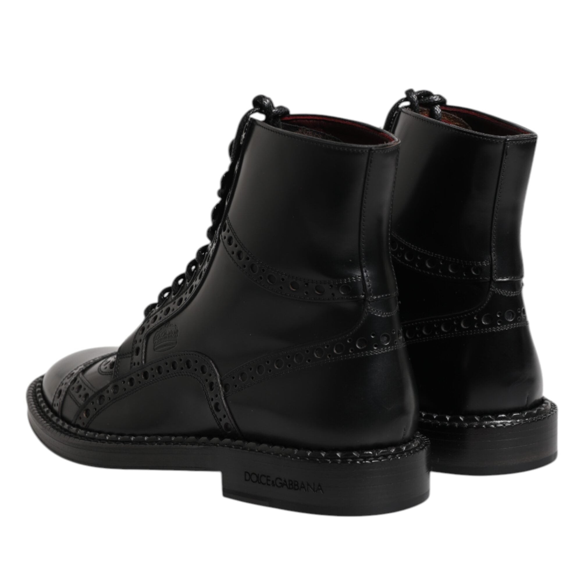 Dolce & Gabbana Black Leather Lace Up Mid Calf Boots