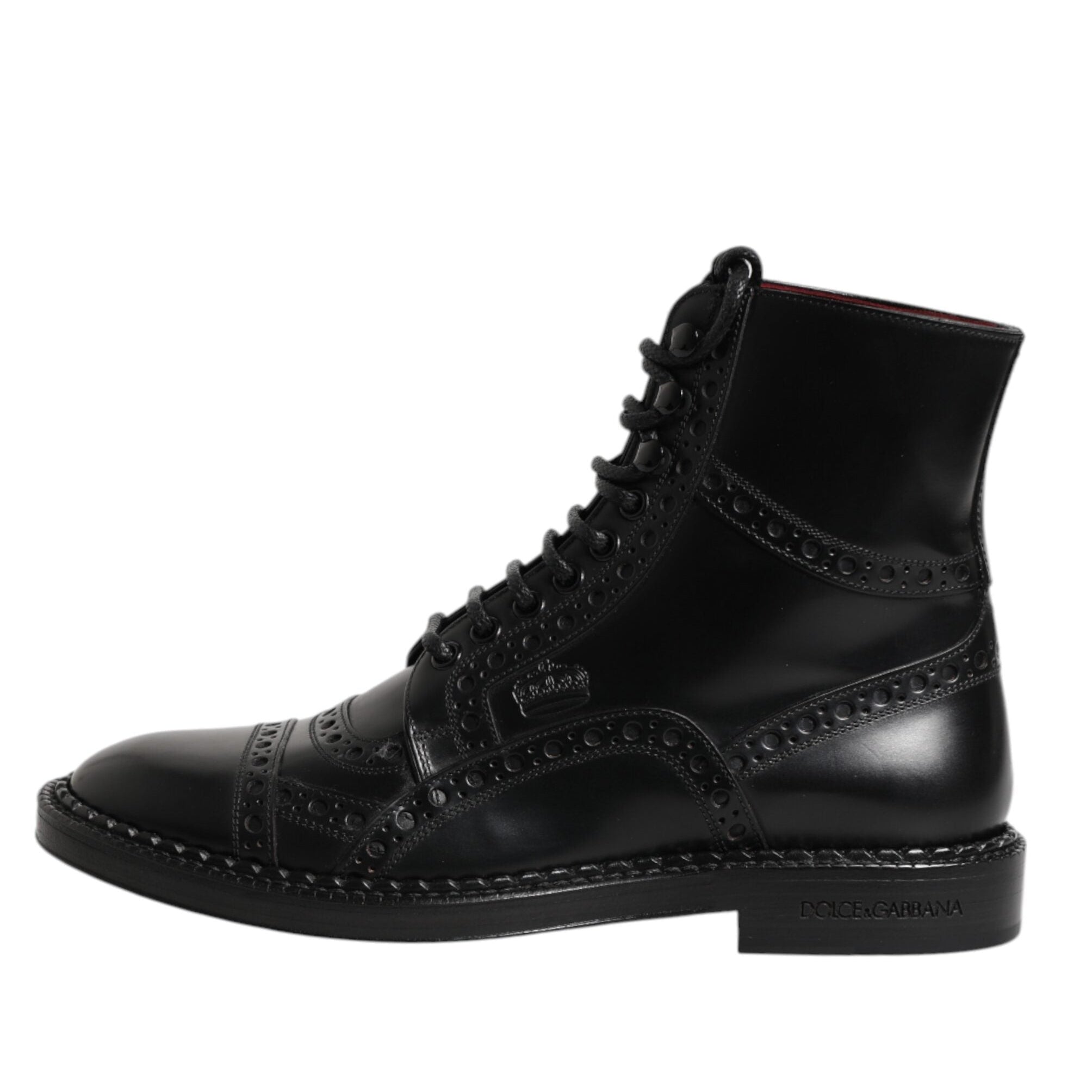 Dolce & Gabbana Black Leather Lace Up Mid Calf Boots