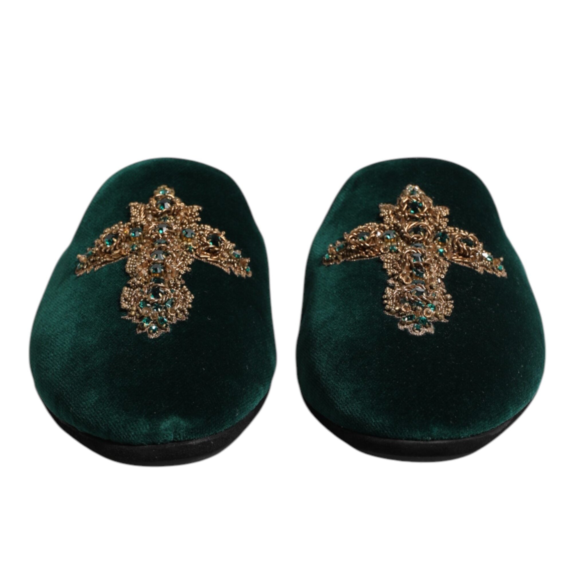 Dolce & Gabbana Green Velvet Cross Slippers