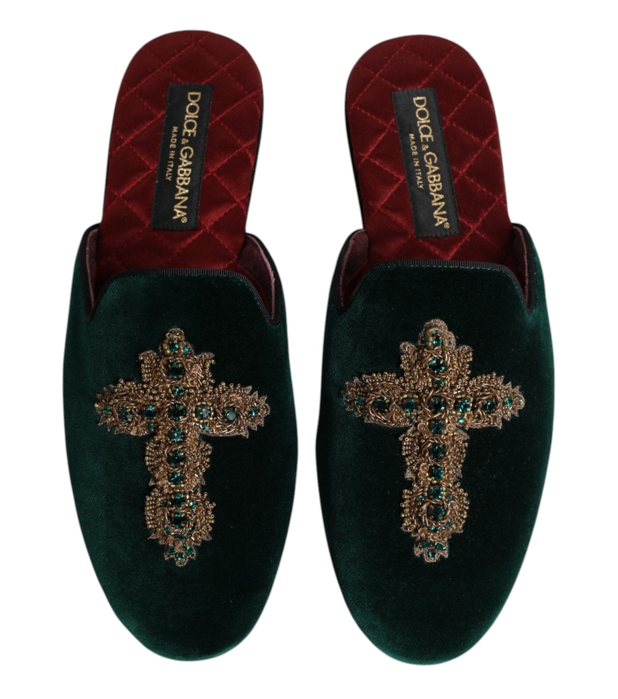 Dolce & Gabbana Green Velvet Cross Slippers