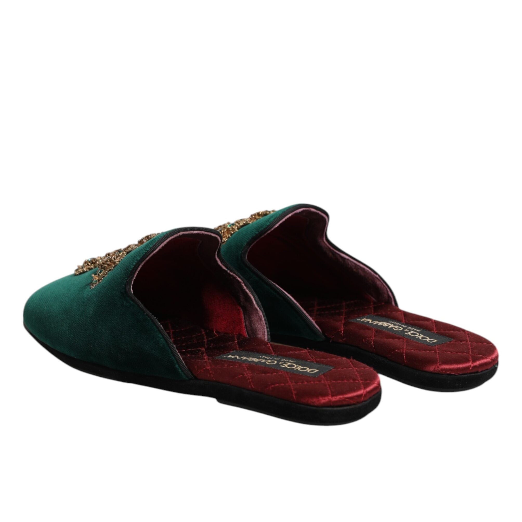 Dolce & Gabbana Green Velvet Cross Slippers