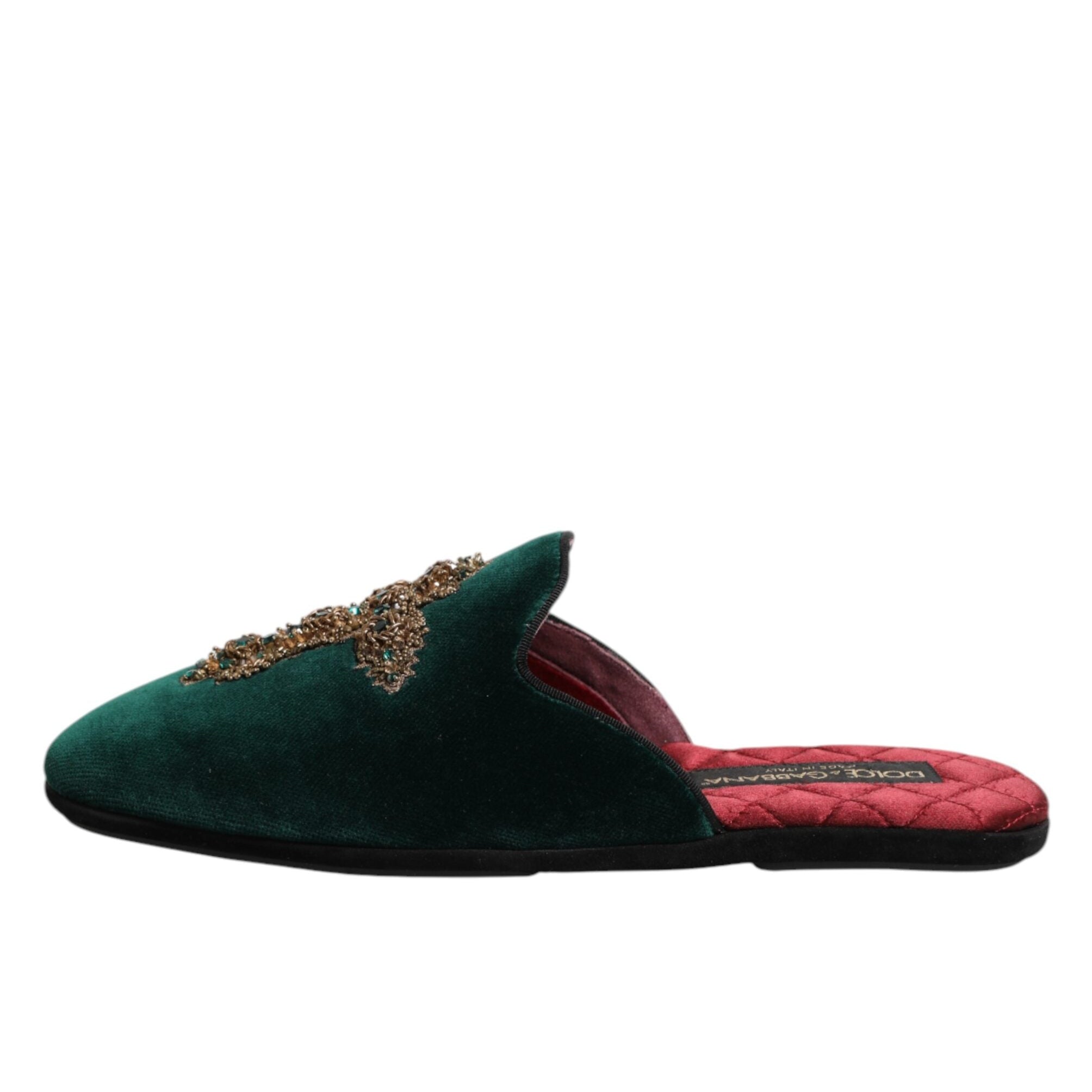 Dolce & Gabbana Green Velvet Cross Slippers