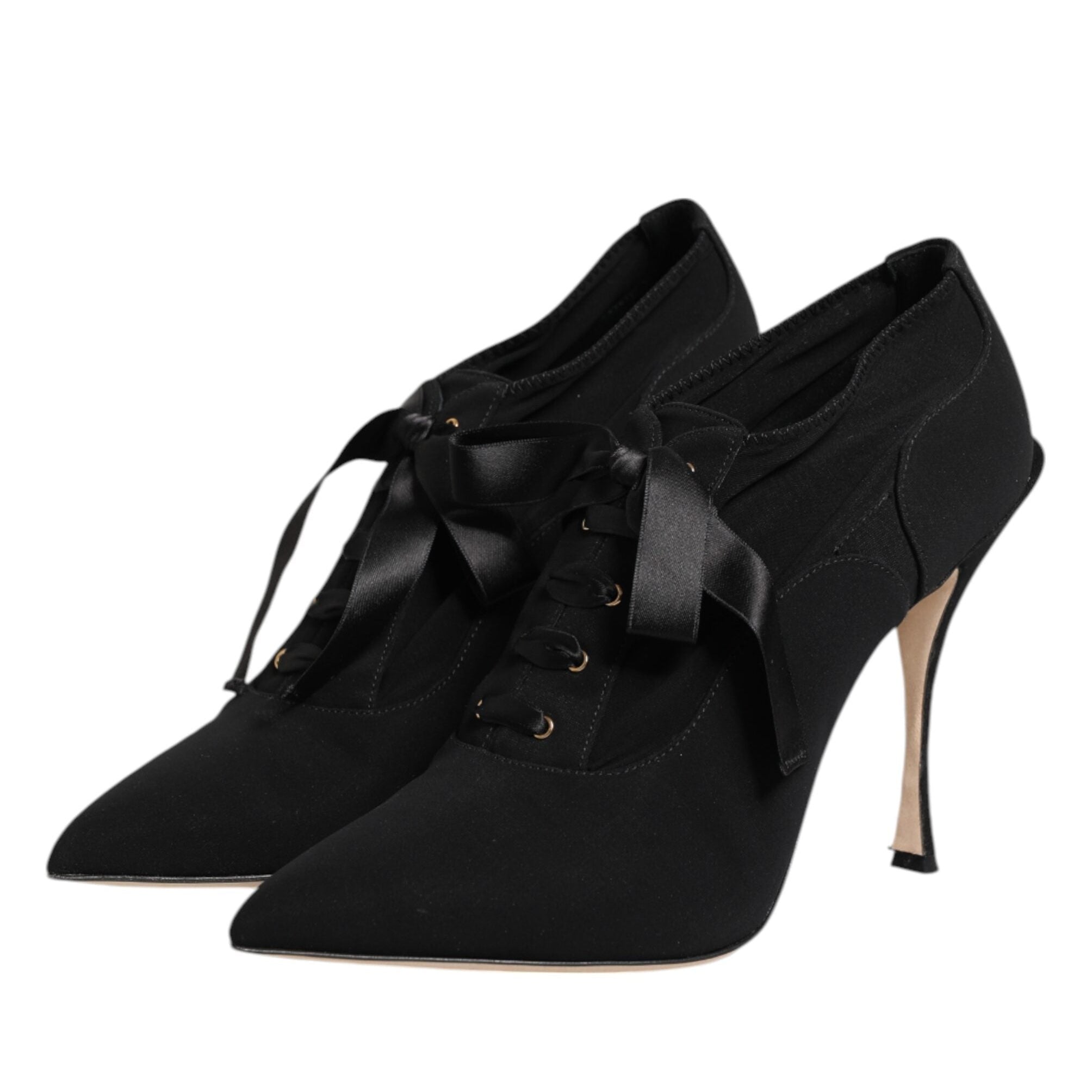 Dolce & Gabbana Black Lace Up Stiletto Booties