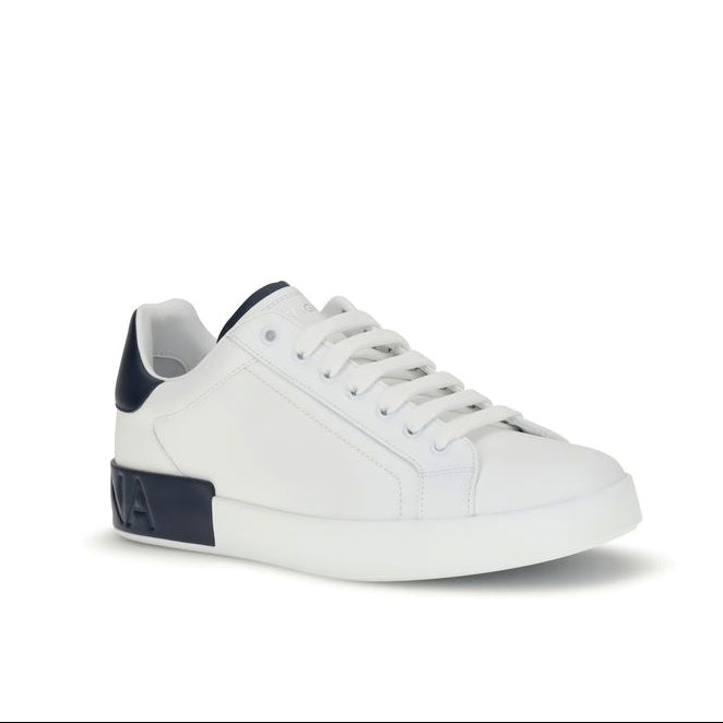 Dolce & Gabbana White Portofino Men's Sneakers with Navy Detail