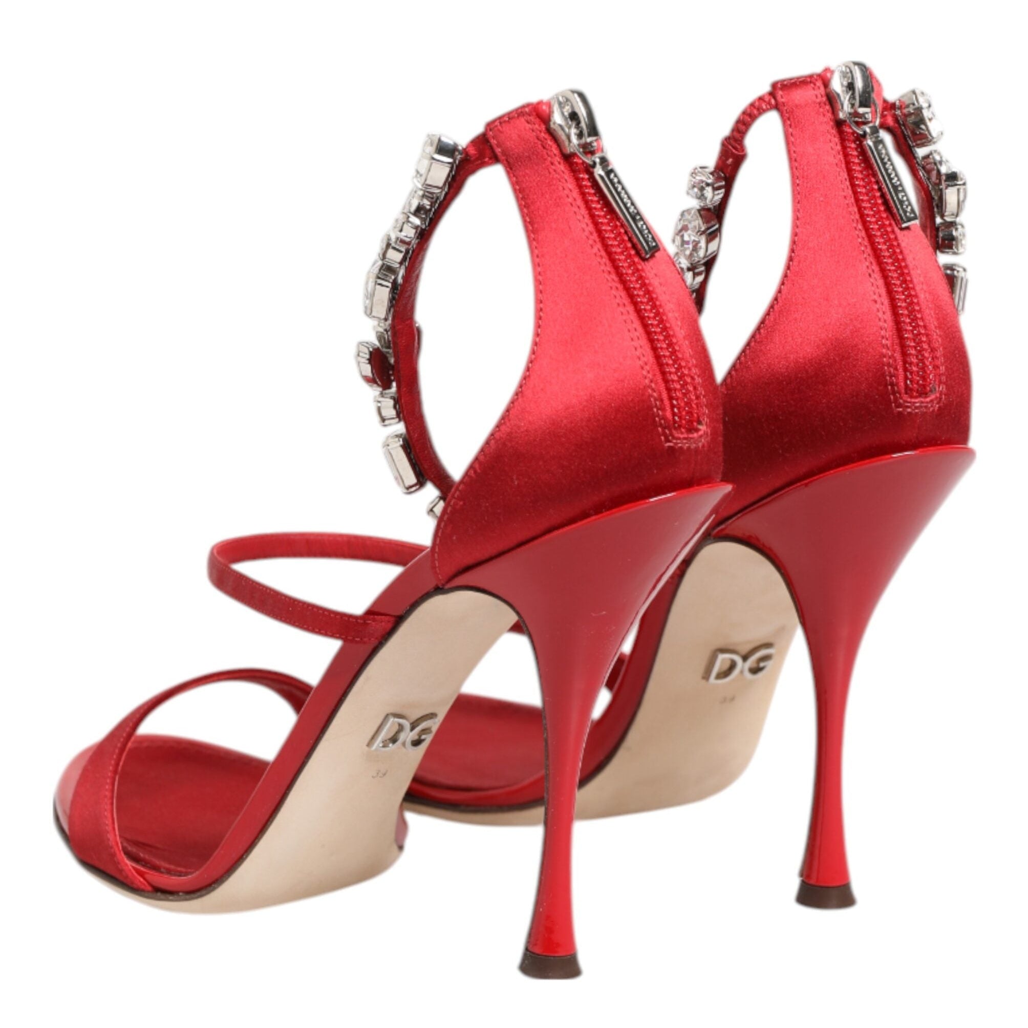 Dolce & Gabbana Red Satin Crystal Keira Heels