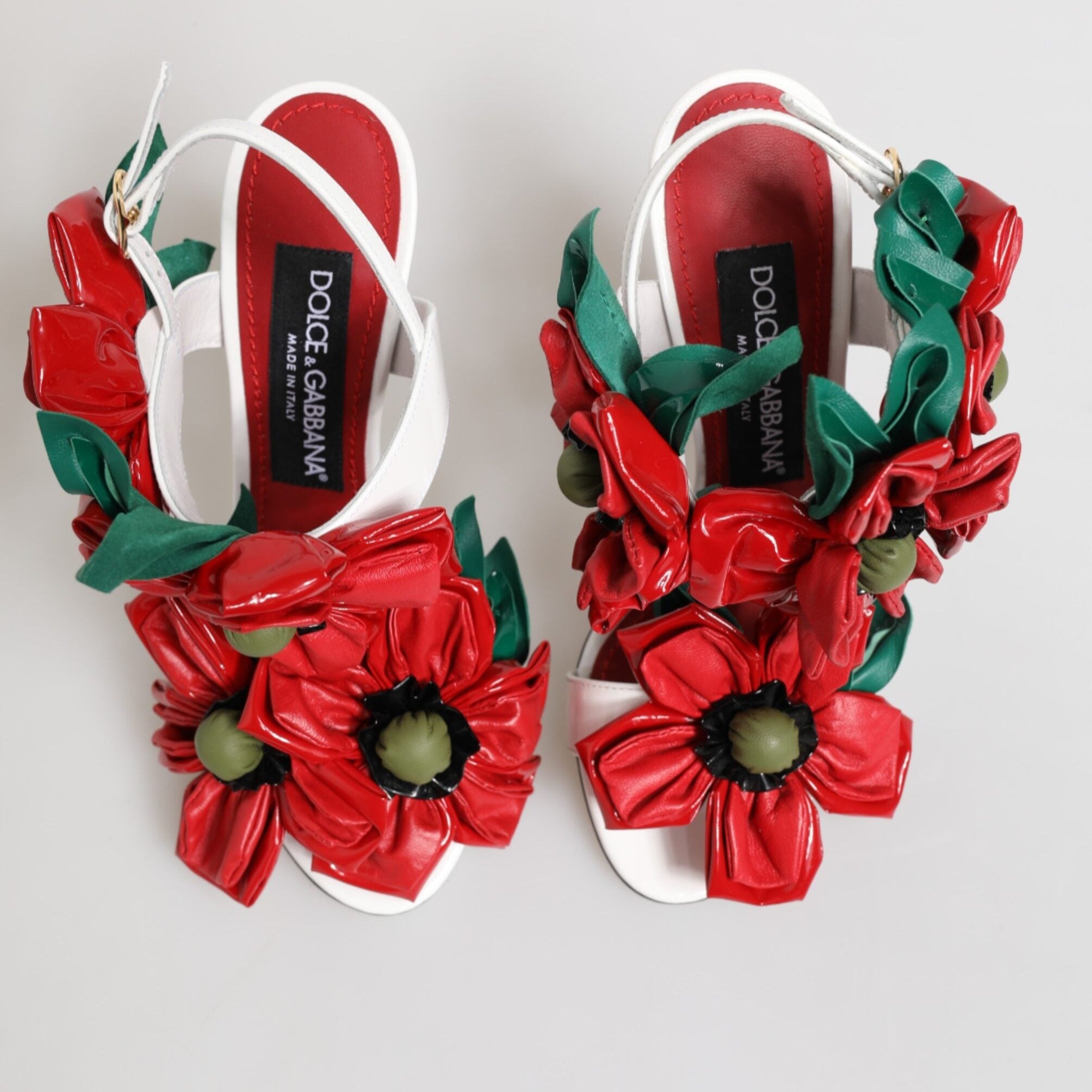 Dolce & Gabbana White Red Floral Detailing Sandals