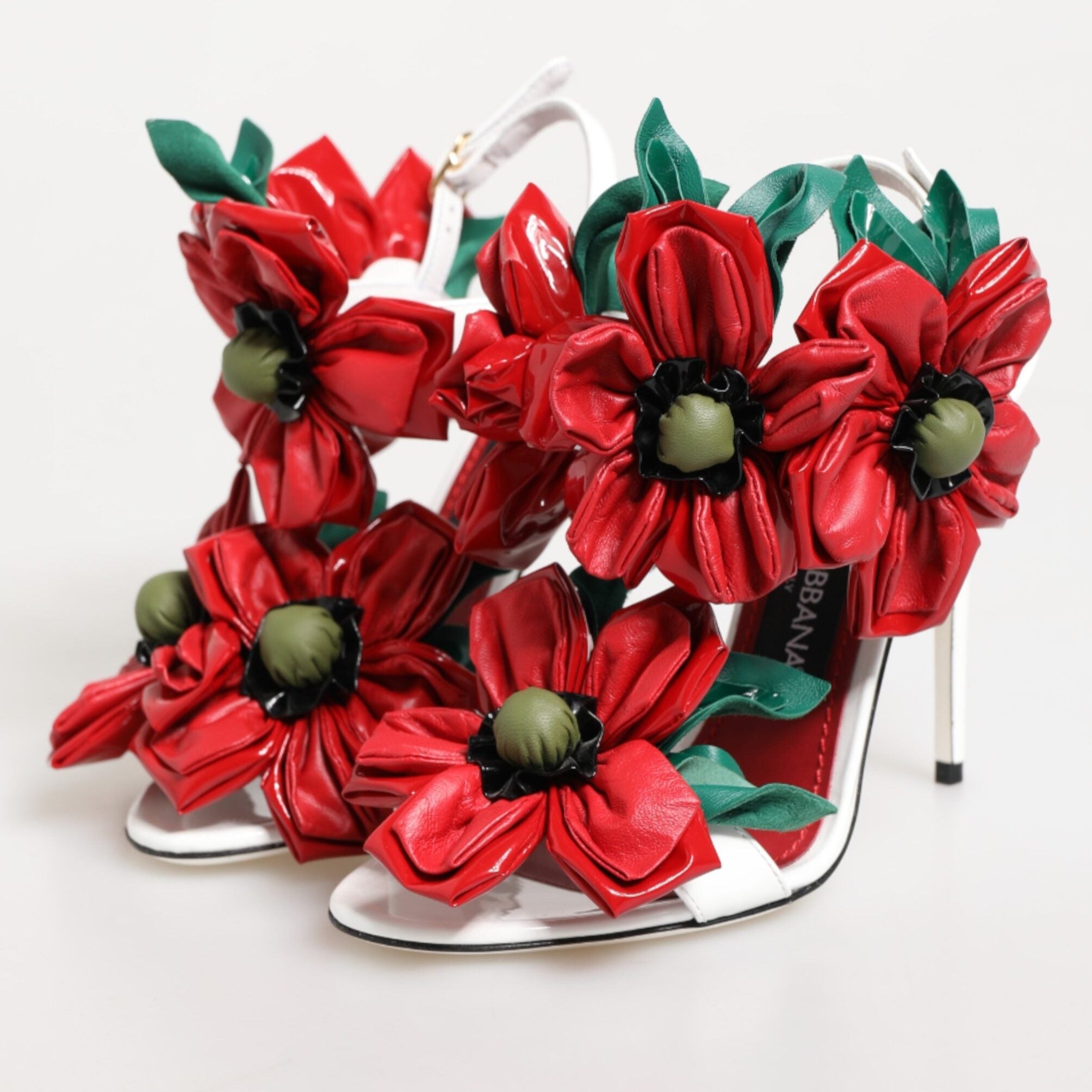 Dolce & Gabbana White Red Floral Detailing Sandals