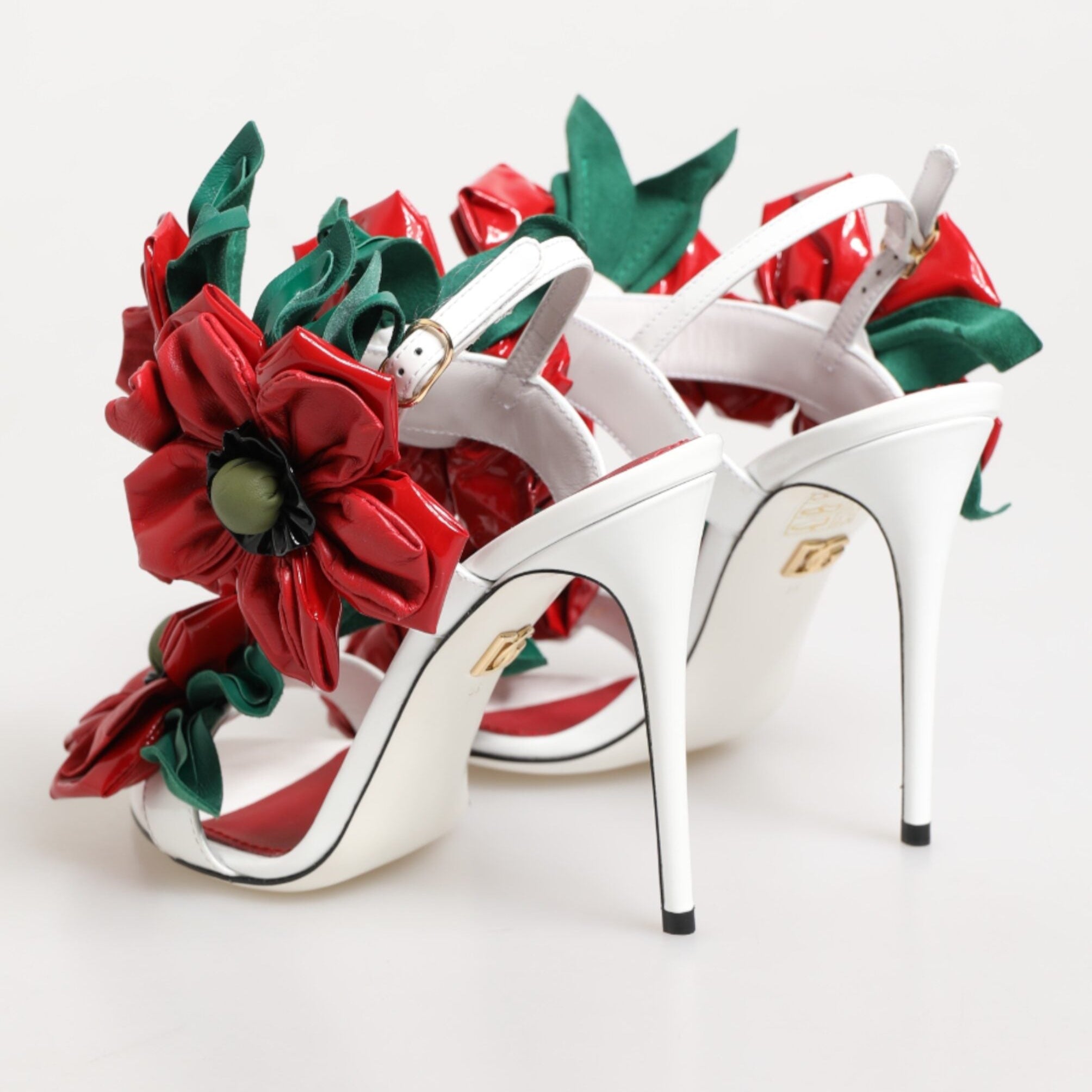 Dolce & Gabbana White Red Floral Detailing Sandals