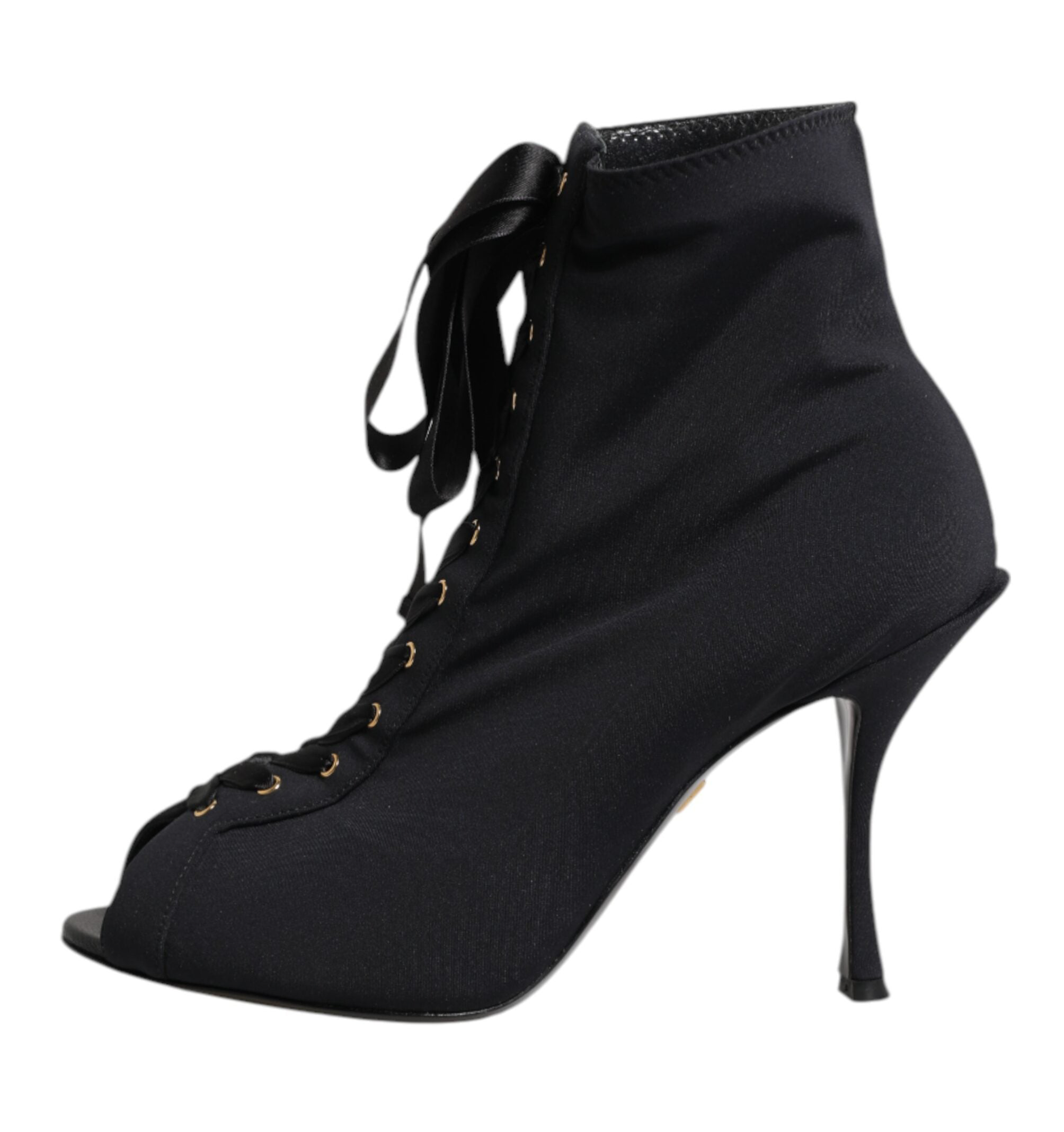 Dolce & Gabbana Black Stiletto Heels Lace Up Boots Shoes