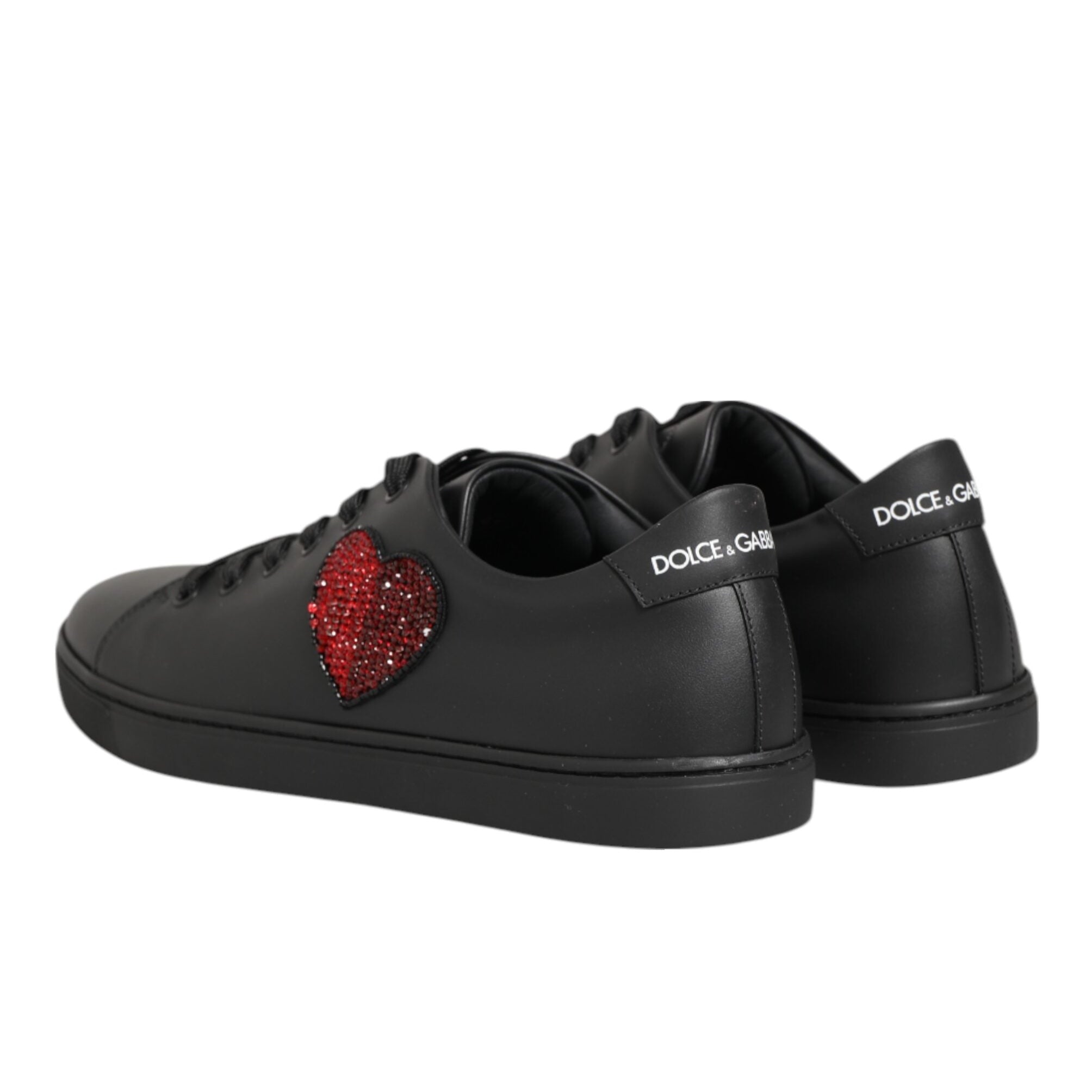 Dolce & Gabbana Black Crystal Heart Sneakers