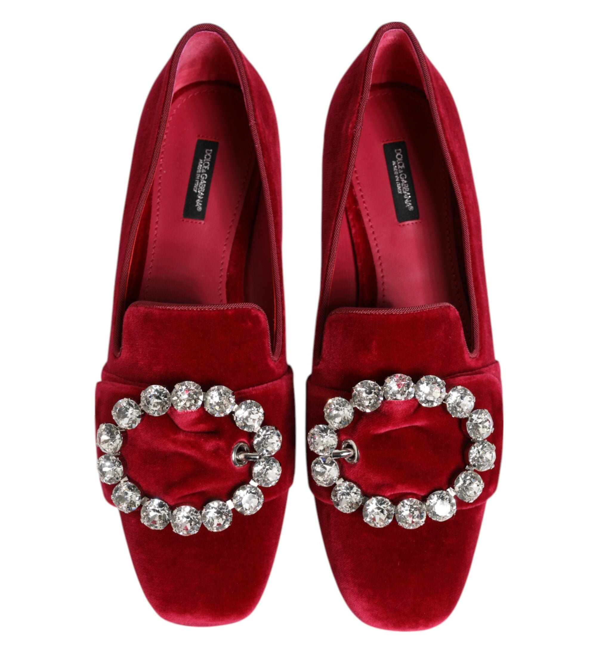 Dolce & Gabbana Red Velvet Crystal Loafers