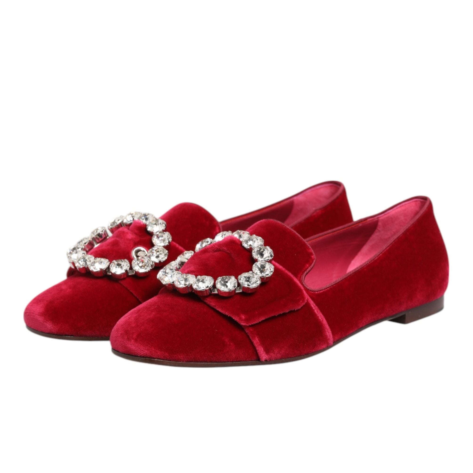 Dolce & Gabbana Red Velvet Crystal Loafers