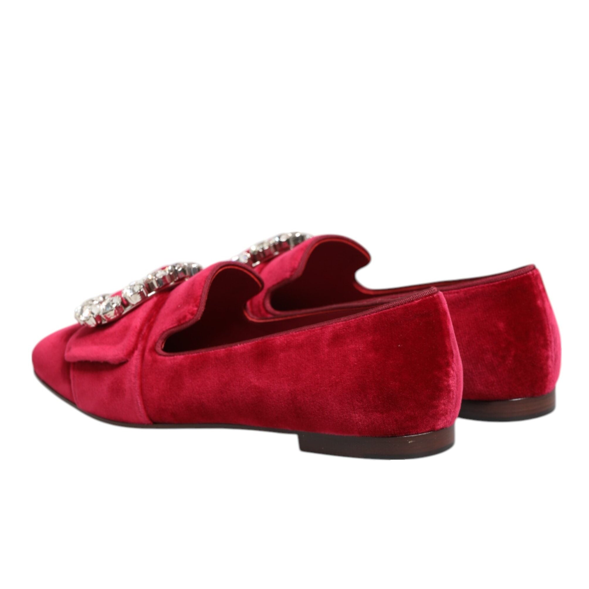 Dolce & Gabbana Red Velvet Crystal Loafers