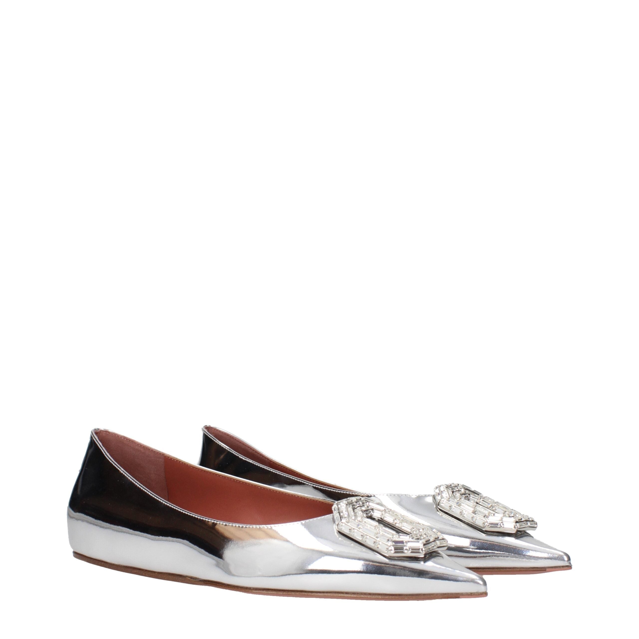 Amina Muaddi Silver Ballet Flats