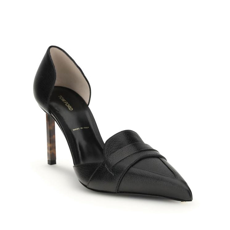 Black high-heeled shoe on a white background