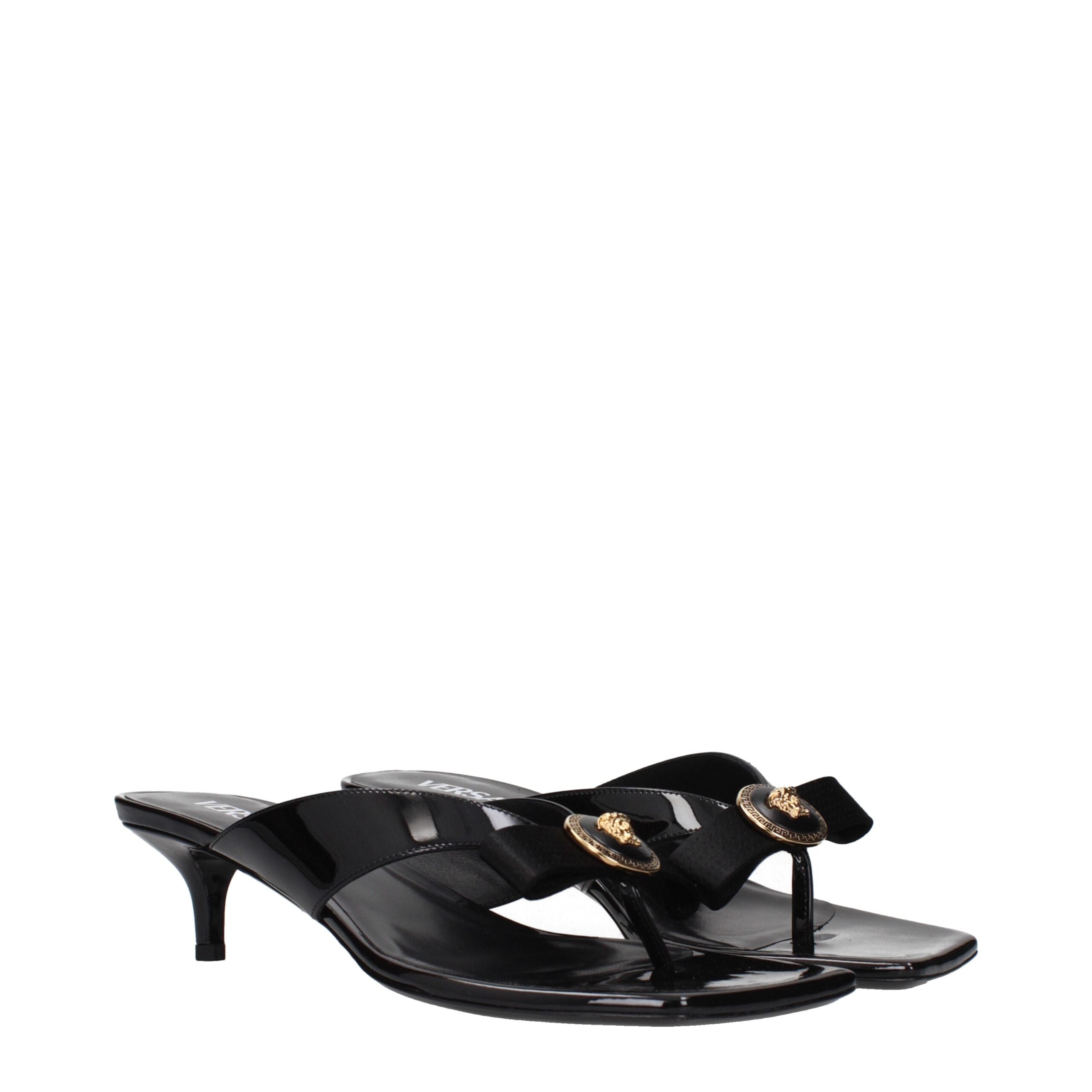 Versace Black Leather Stiletto Sandals