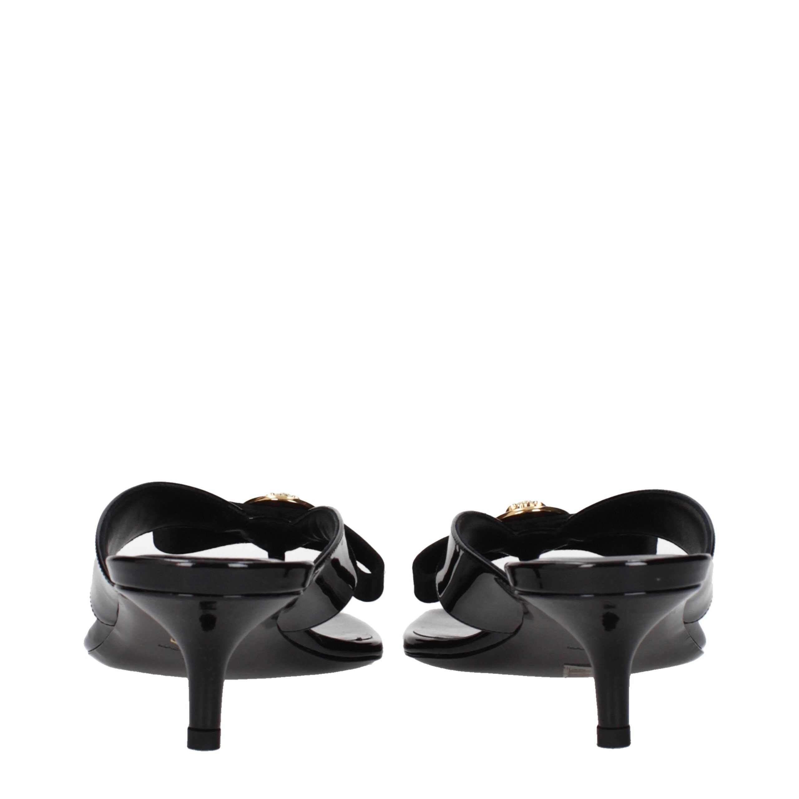 Versace Black Leather Stiletto Sandals