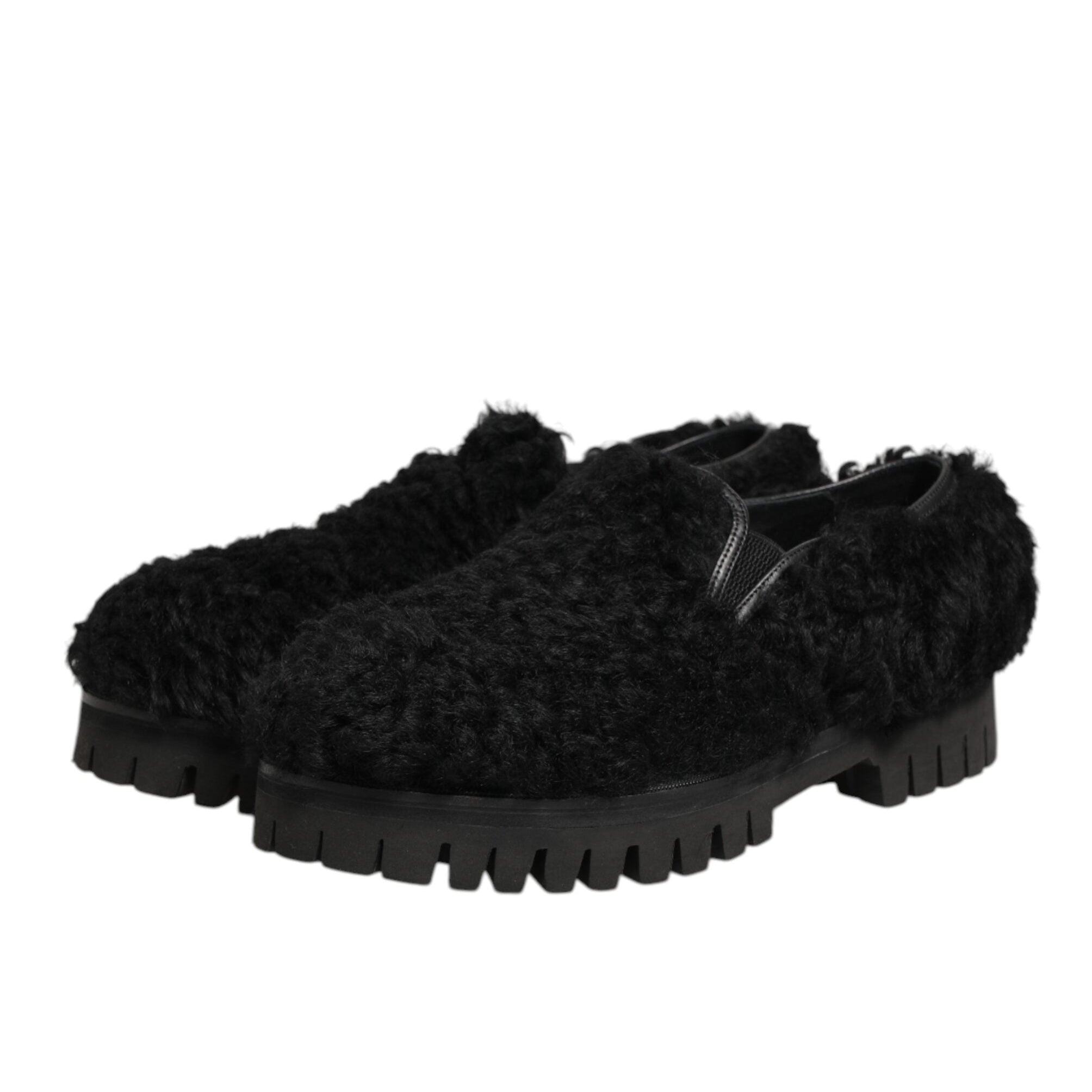 Dolce & Gabbana Black Fur Men's Slippers