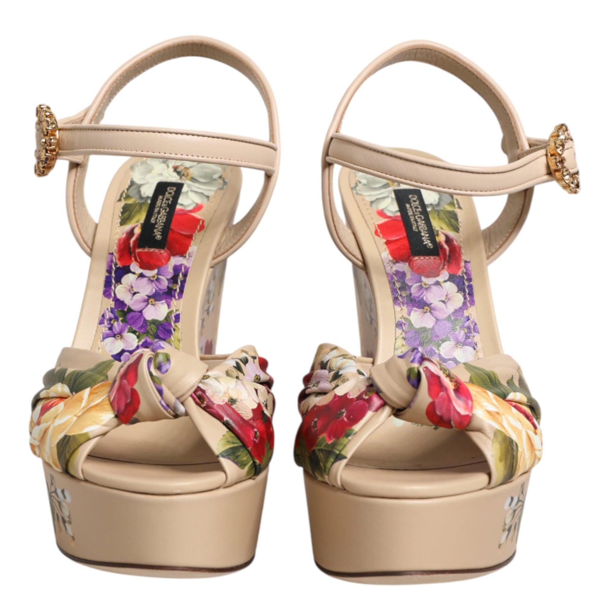 Dolce & Gabbana Beige Floral Ankle Strap Wedge