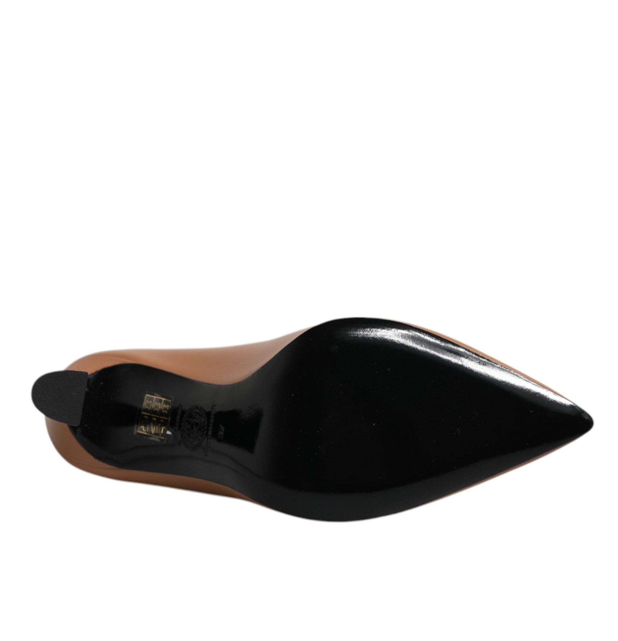 Versace Brown Leather Logo Plaque Heels