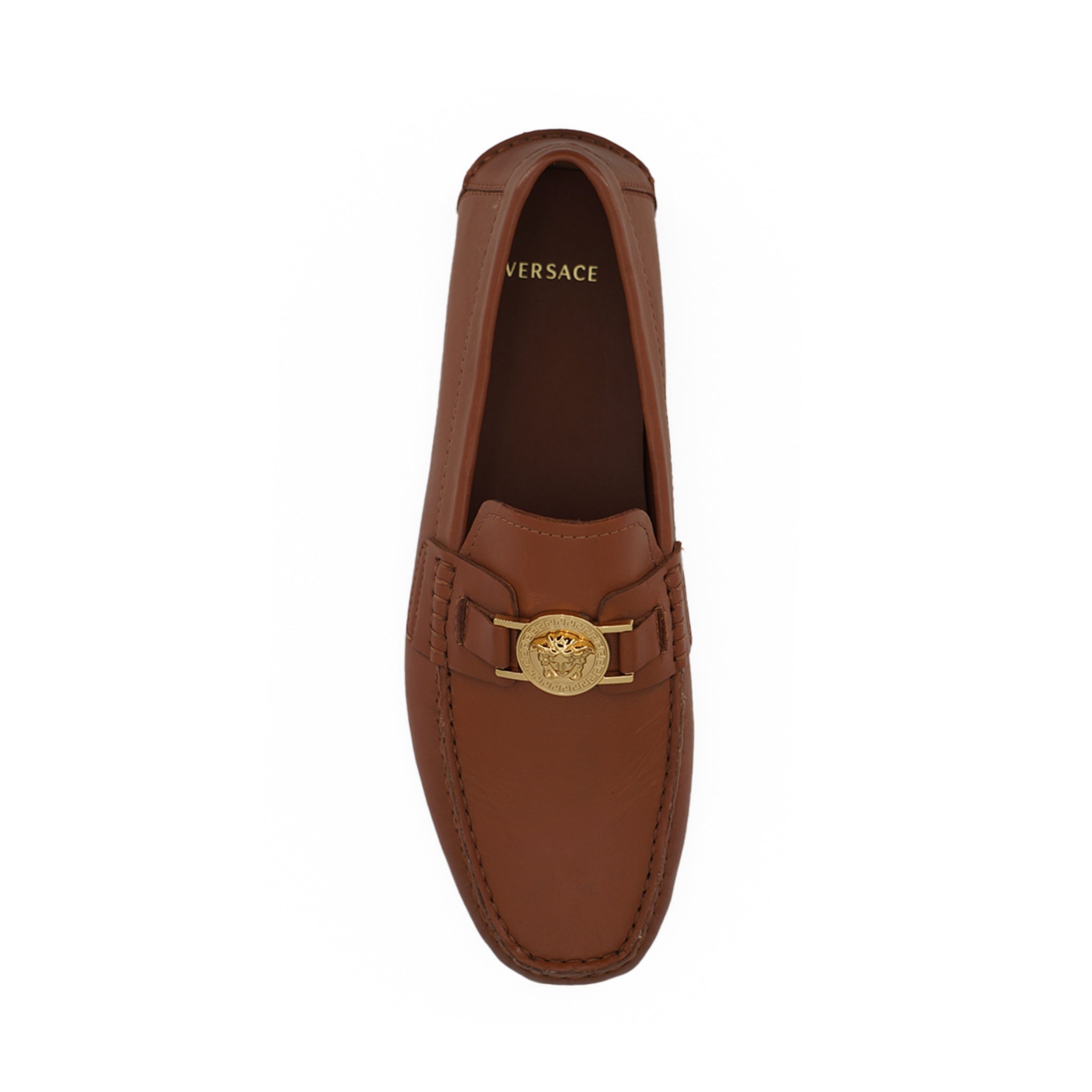 Versace Medusa-Embossed Brown Leather Loafers