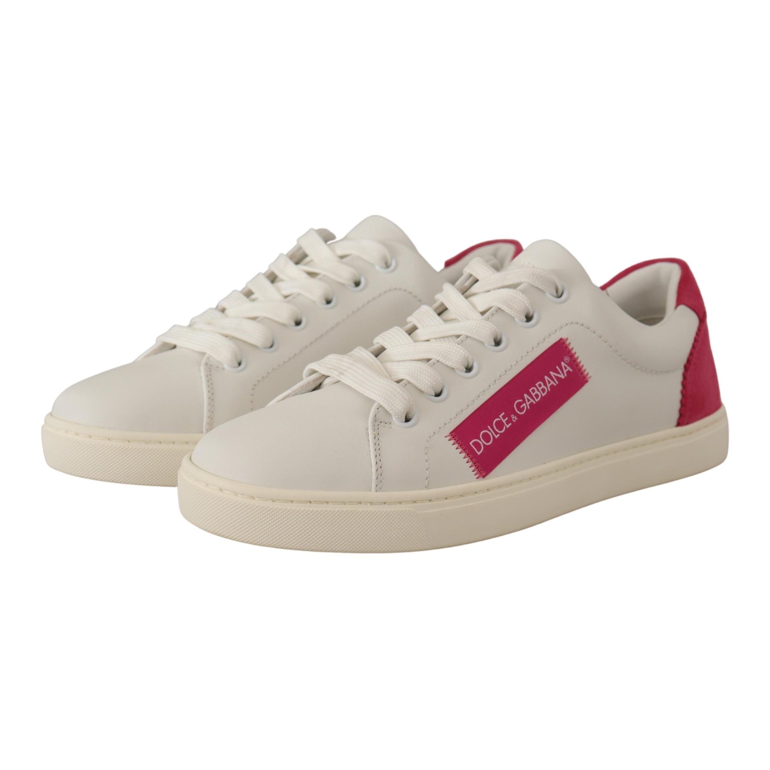 Dolce & Gabbana White & Pink Leather Women’s Sneakers