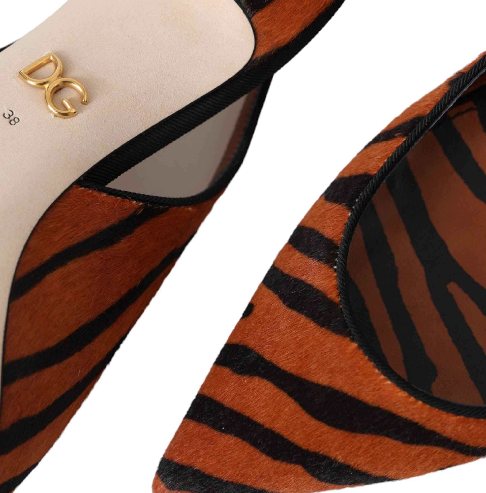Dolce & Gabbana Black Orange Zebra Leather Slingbacks Shoes