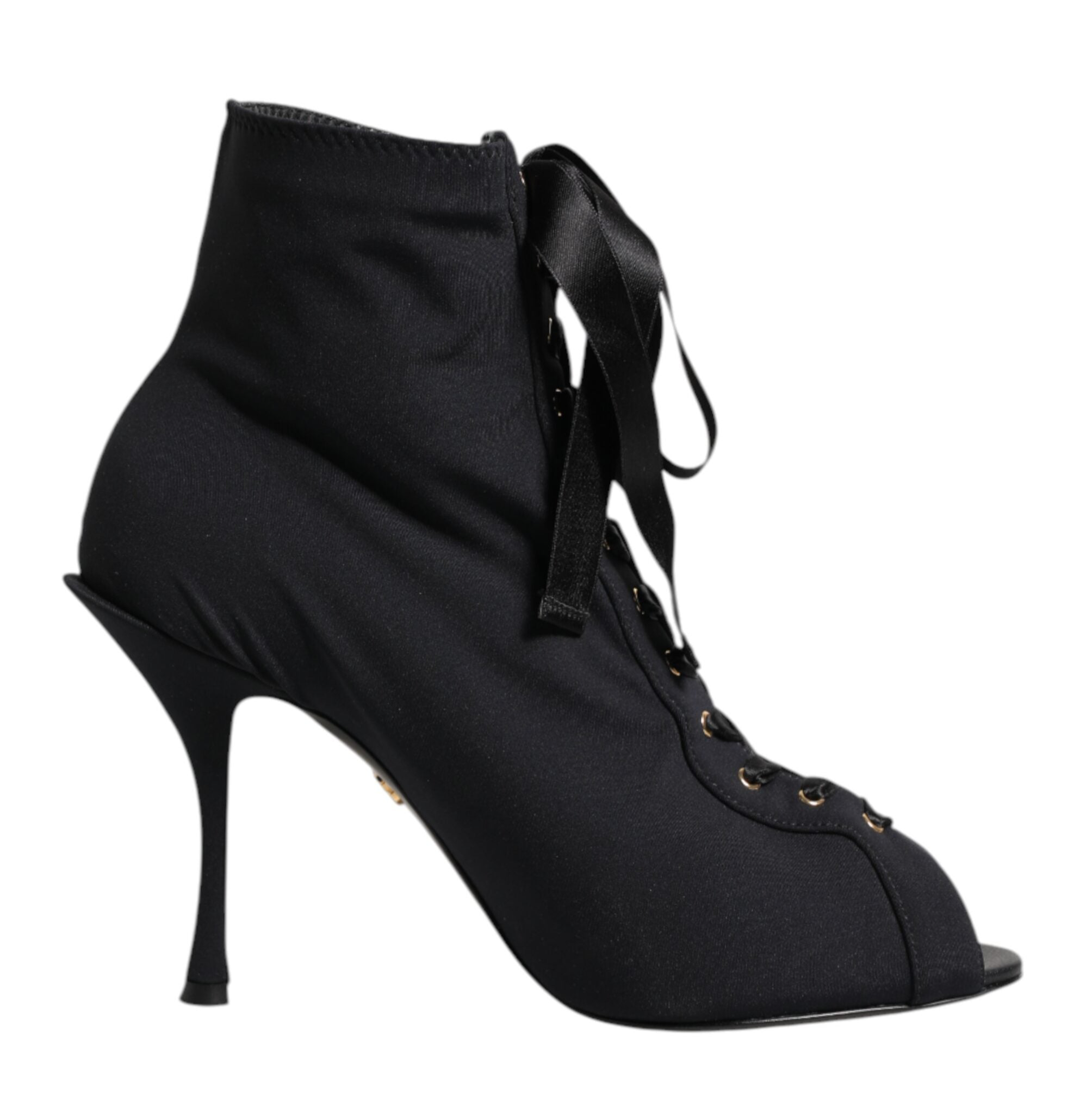 Dolce & Gabbana Black Stiletto Heels Lace Up Boots Shoes