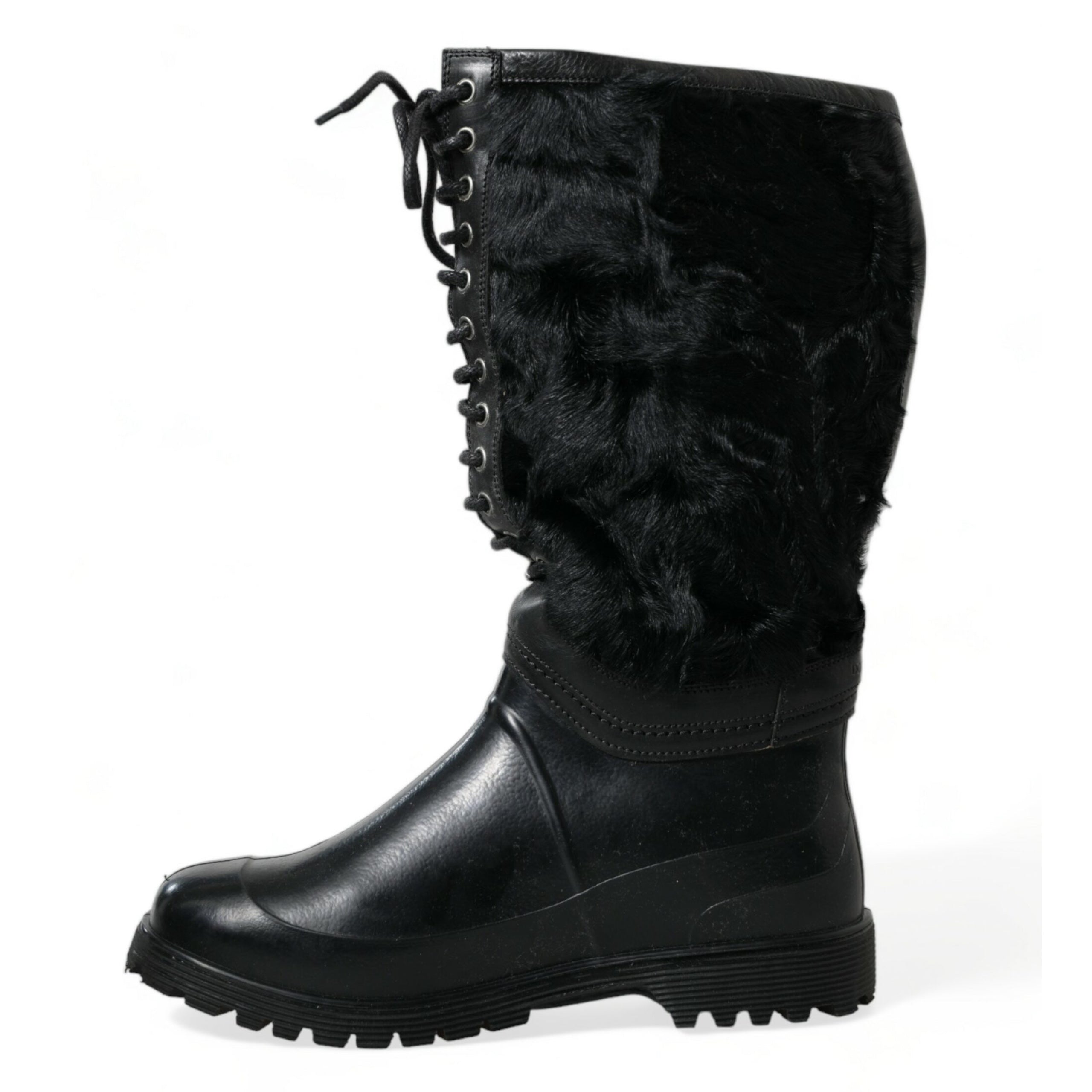 Dolce & Gabbana Lace Up Shearling Rain Boots