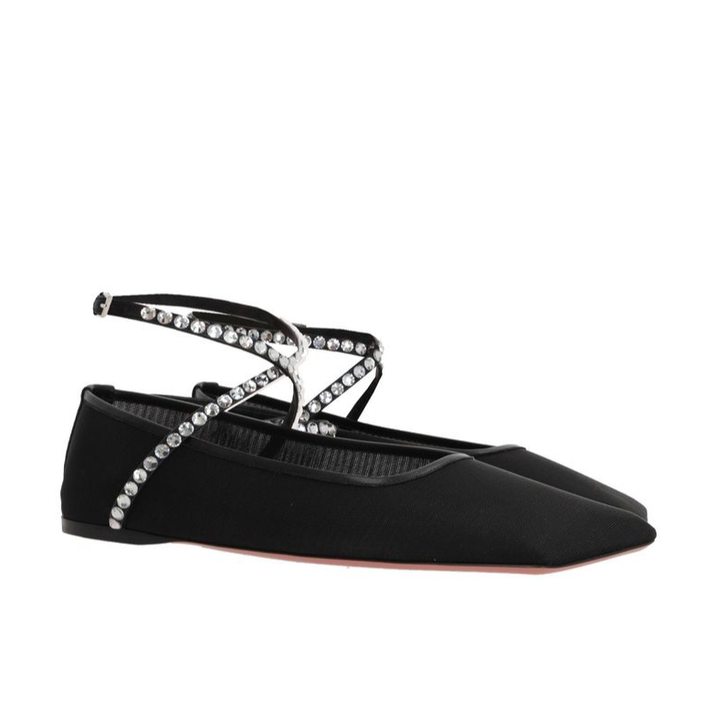Amina Muaddi Mesh Crystal Ballerina Flats