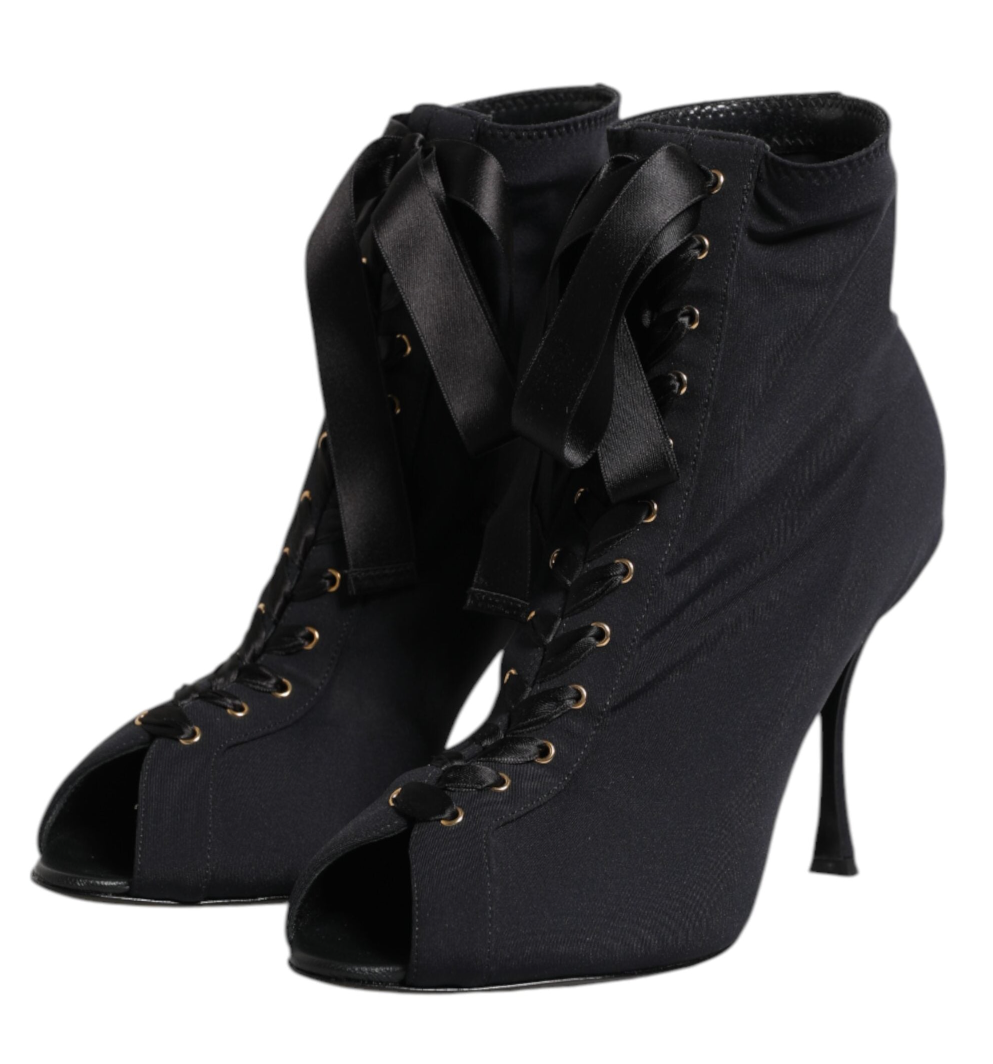 Dolce & Gabbana Black Stiletto Heels Lace Up Boots Shoes