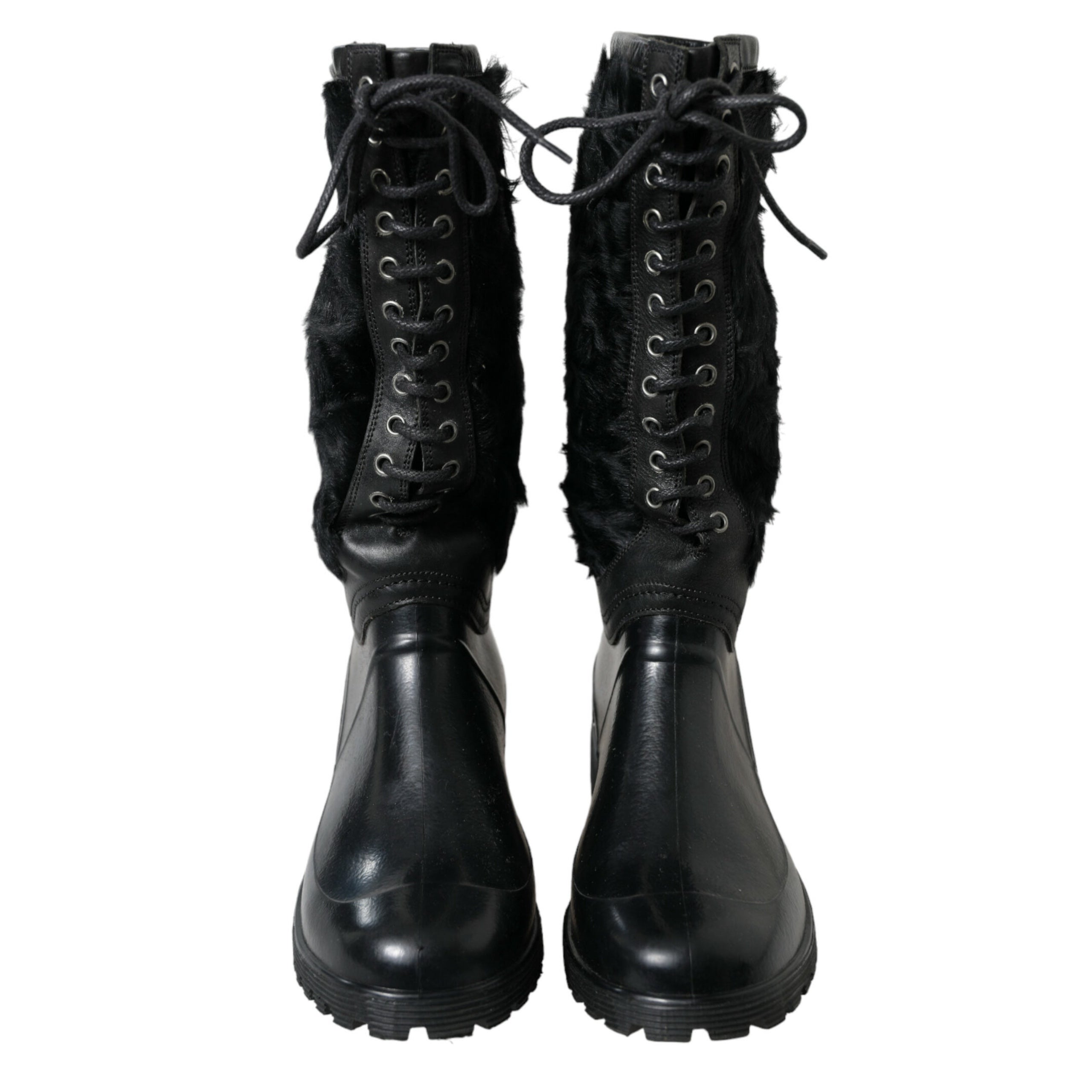 Dolce & Gabbana Lace Up Shearling Rain Boots