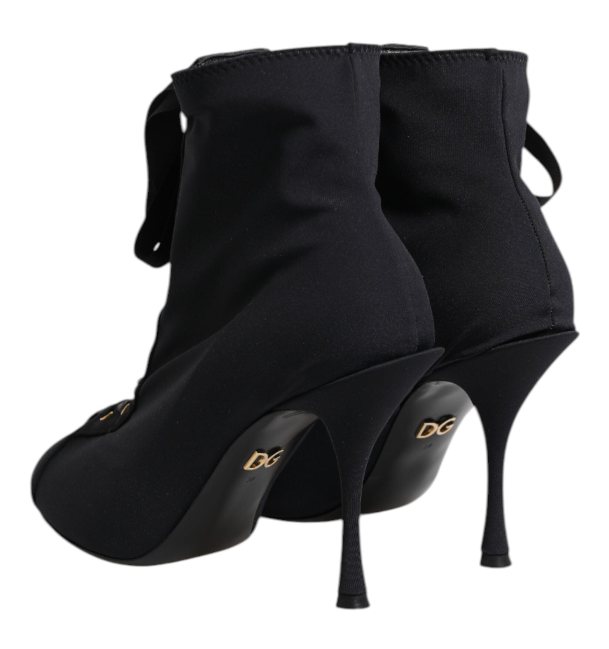 Dolce & Gabbana Black Stiletto Heels Lace Up Boots Shoes