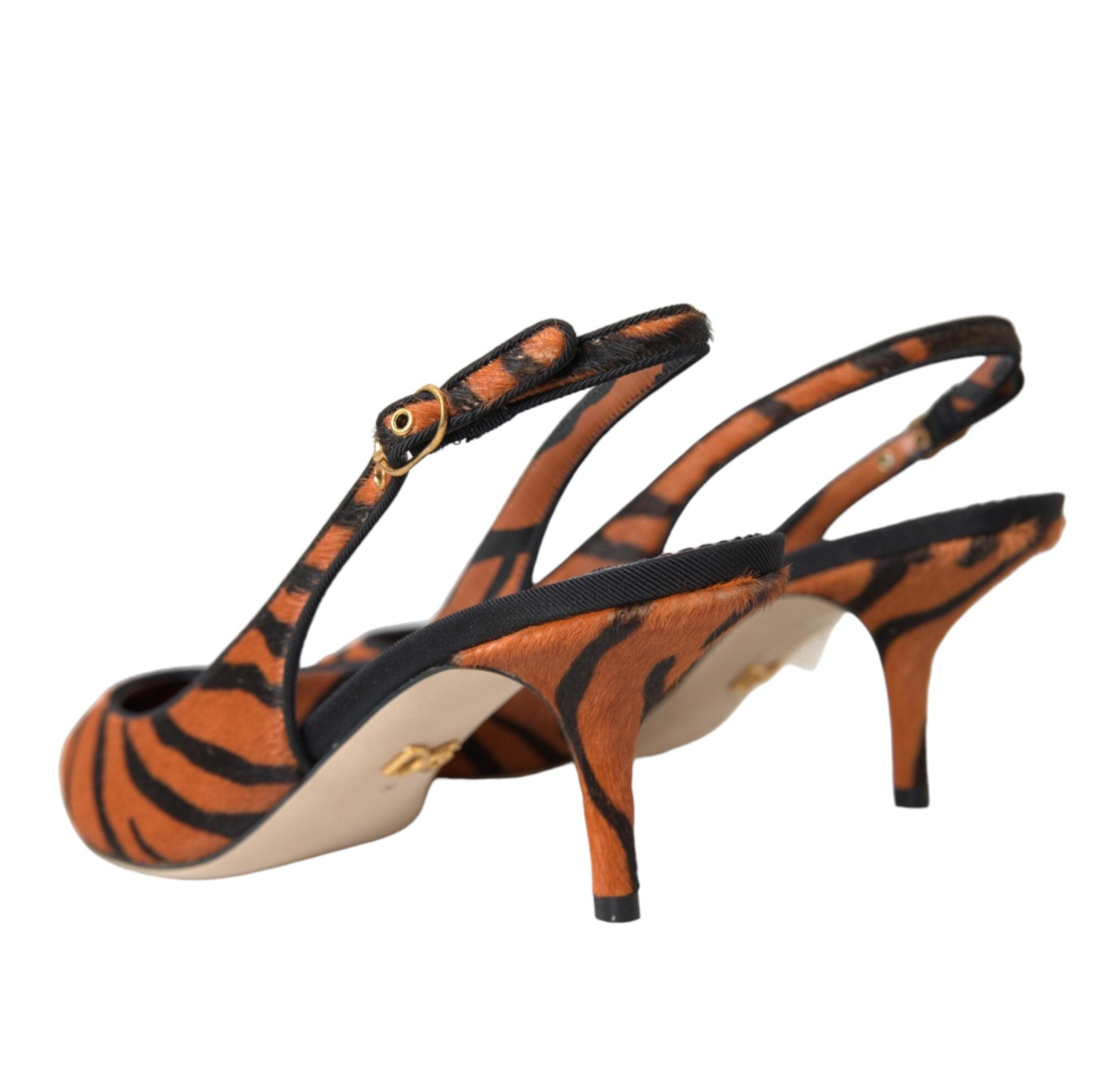Dolce & Gabbana Black Orange Zebra Leather Slingbacks Shoes