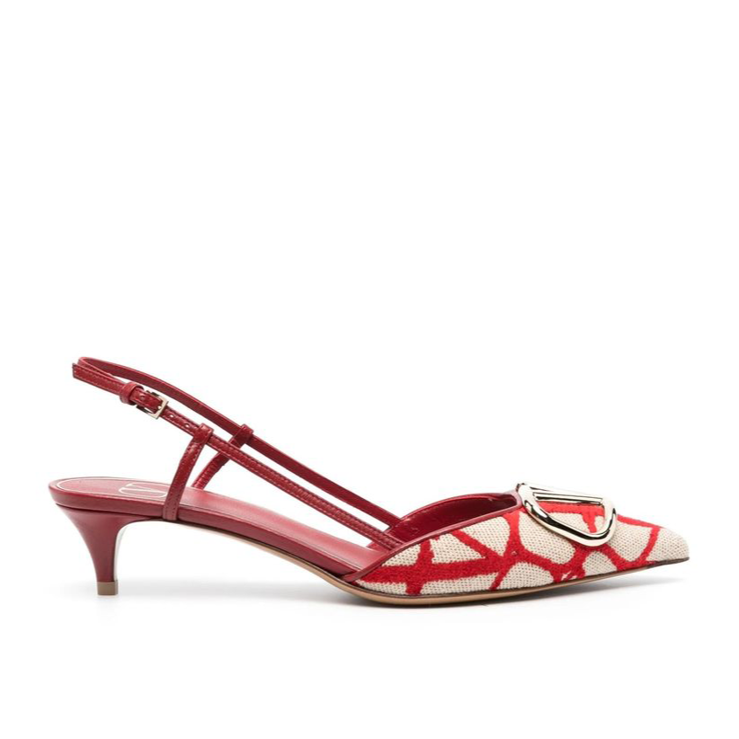 Valentino Garavani Red & Beige Toile Iconographe Pumps